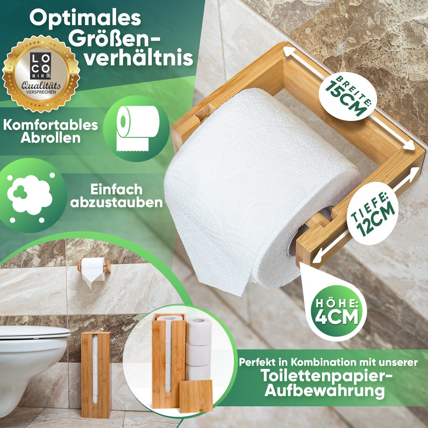 Loco Bird Toilettenpapierhalter aus Bambus und ohne Bohren (Selbstklebender günstig online kaufen