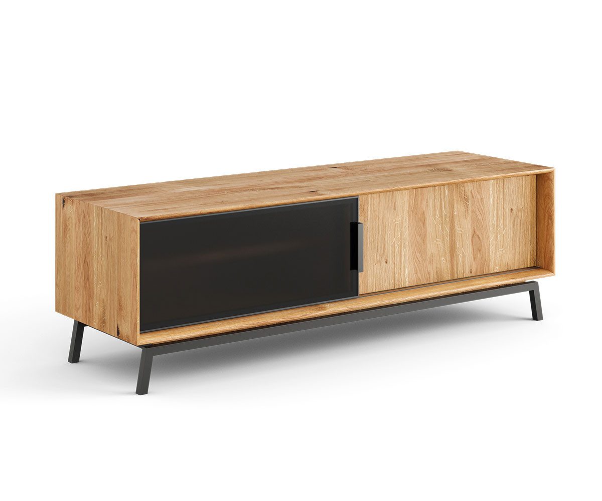 Feldmann-Wohnen Lowboard Modern Loft (2-türig, mit Einlegeböden, mit Glaseinsatz, 1 St., Massivholz, geölte Oberfläche), 200x50x52cm 2-türig Eiche Natur