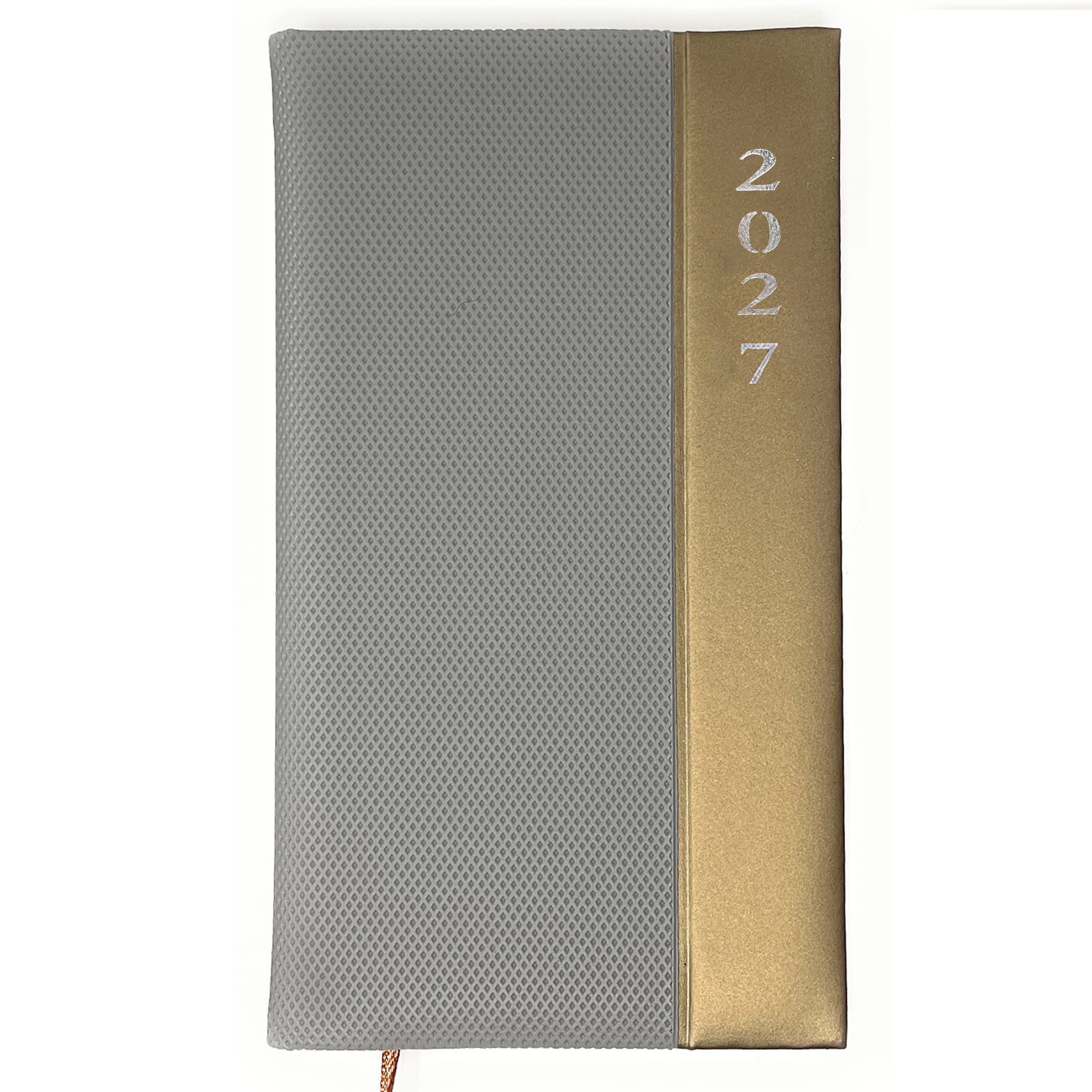 AMLI Taschenkalender Taschenkalender 2027 A6 Lang 1 Woche 2 Seiten Softtouch Silber, A6 Lang 10,5x17,8 cm, Softtouch, Leseband, Ferien & Feiertage