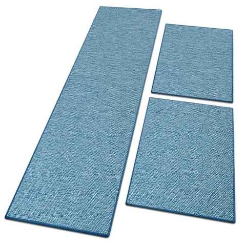 Bettumrandung Sabang Blau, 3 Größen, Teppichläufer, ideal im Schlafzimmer Floordirekt, Höhe 3.5 mm, (3-tlg), in Sisal-Optik