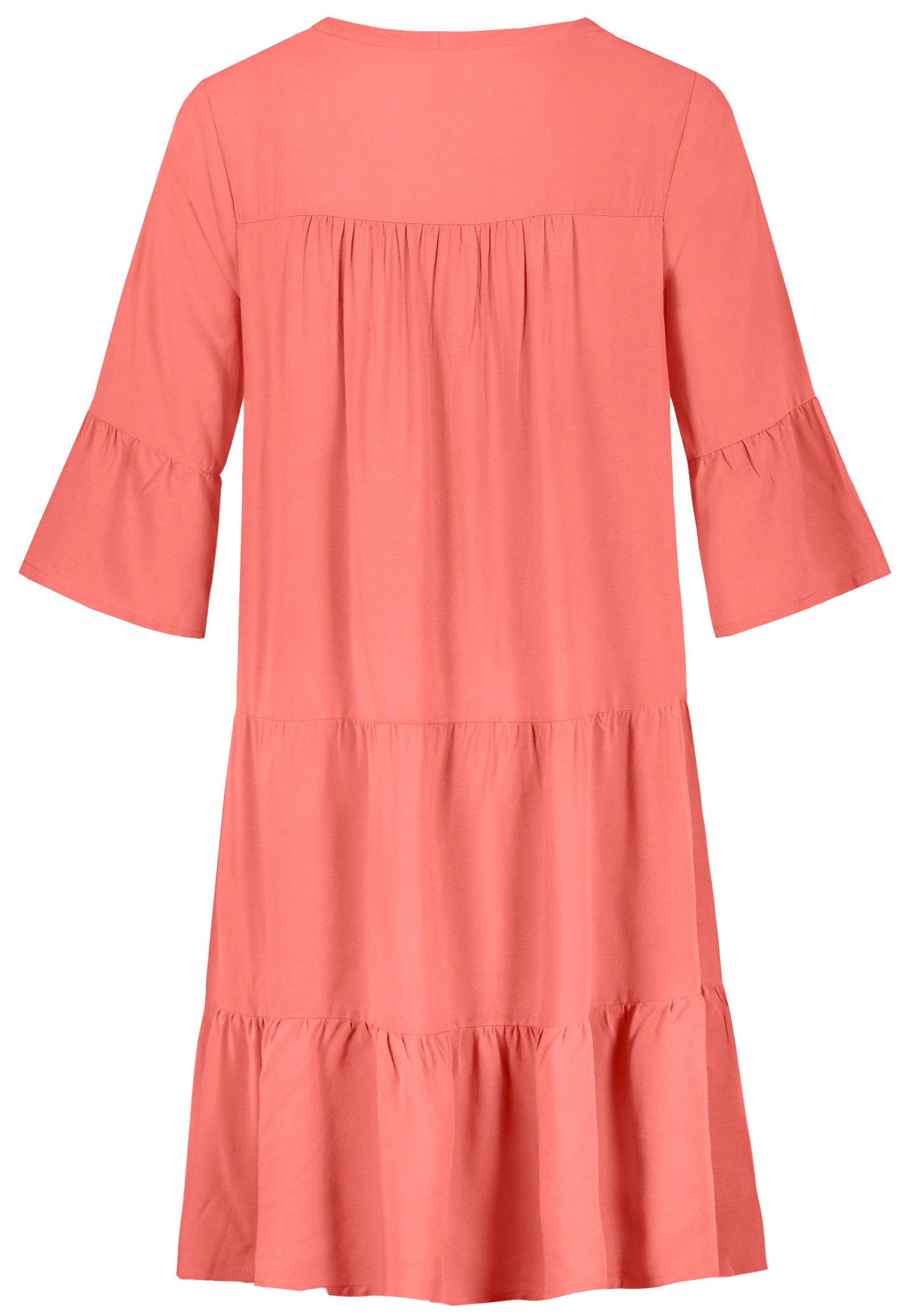 SUBLEVEL Shirtkleid V-Ausschnitt, 3/4-Ärmel, Volant-Saum, lockerer Schnitt günstig online kaufen