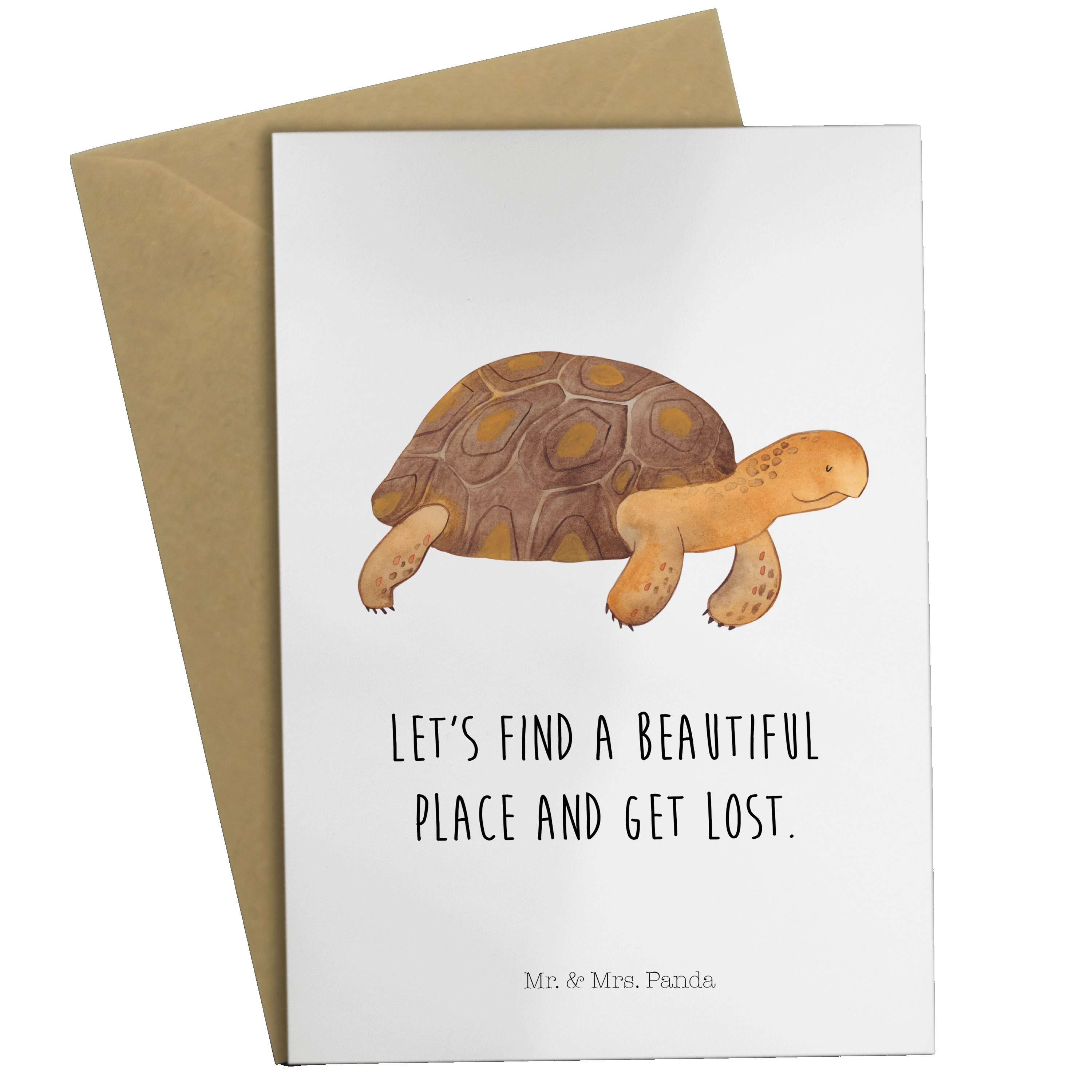 Mr. & Mrs. Panda Grußkarte Schildkröte marschiert - Weiß - Geschenk, Hochzeitskarte, Schildkröte