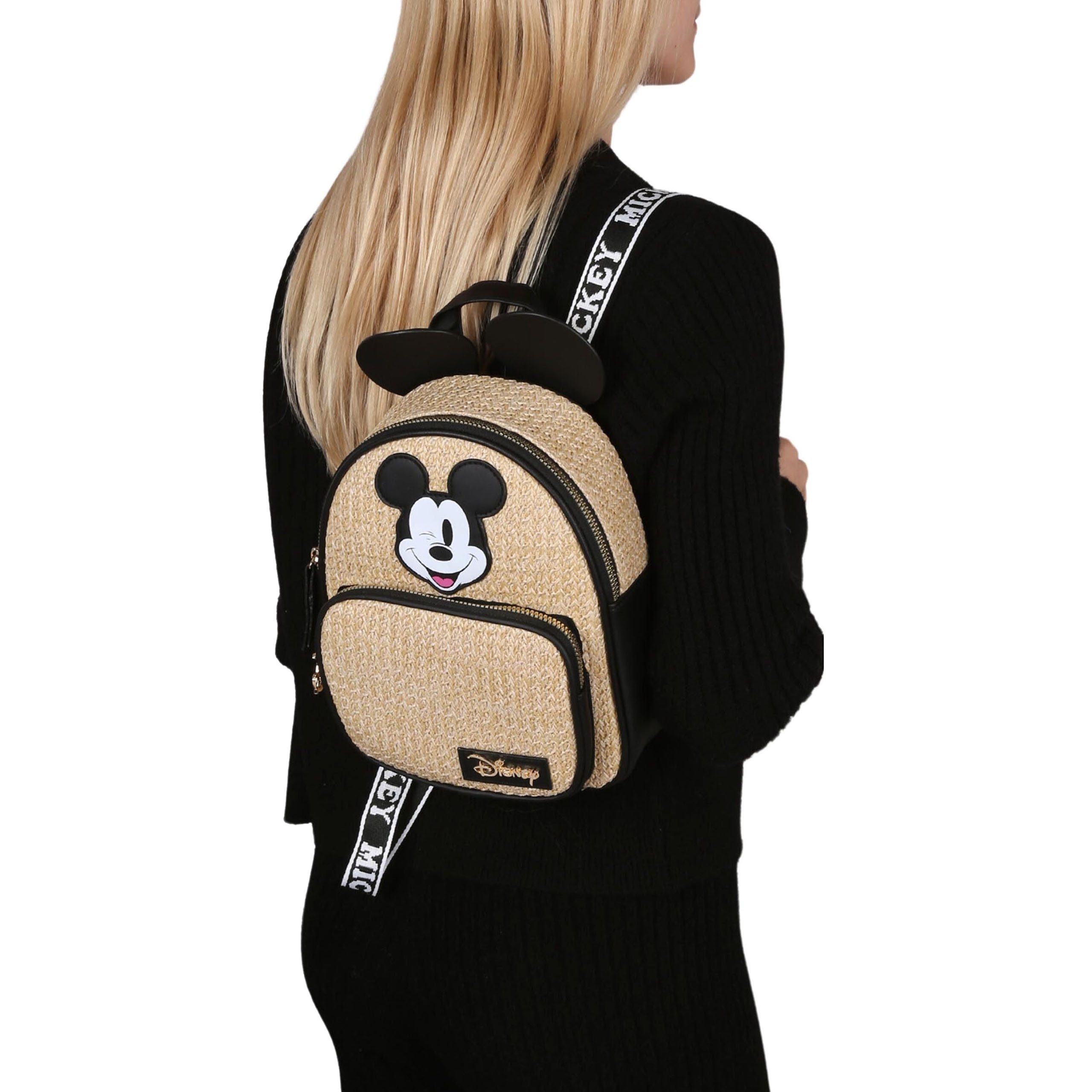 Disney Mickey Mouse Cityrucksack Disney Mickey Mouse Damenrucksack beige mit Ohren, geflochten