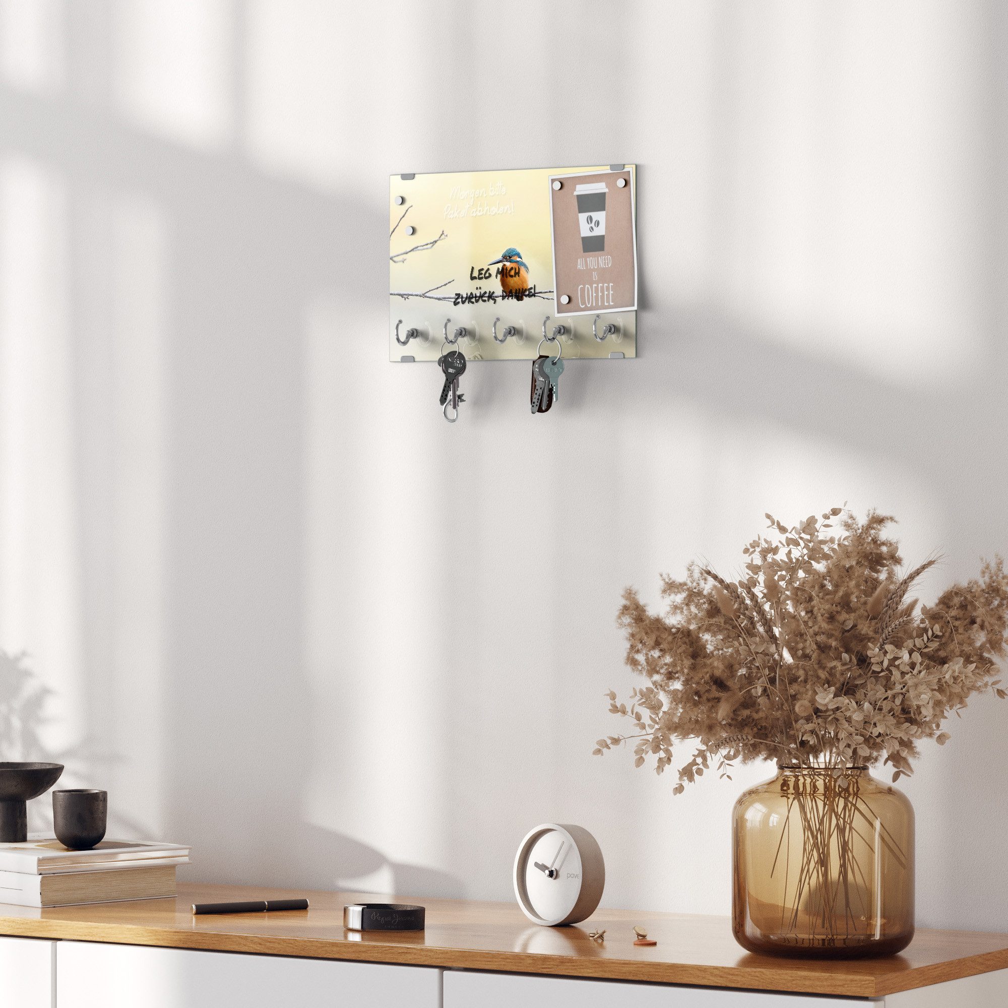 DEQORI Schlüsselbrett 'Königsfischer auf Zweig', (1 St), Schlüsselhalter Schlüssel Haken Schlüsselboard modern Schlüsselleiste