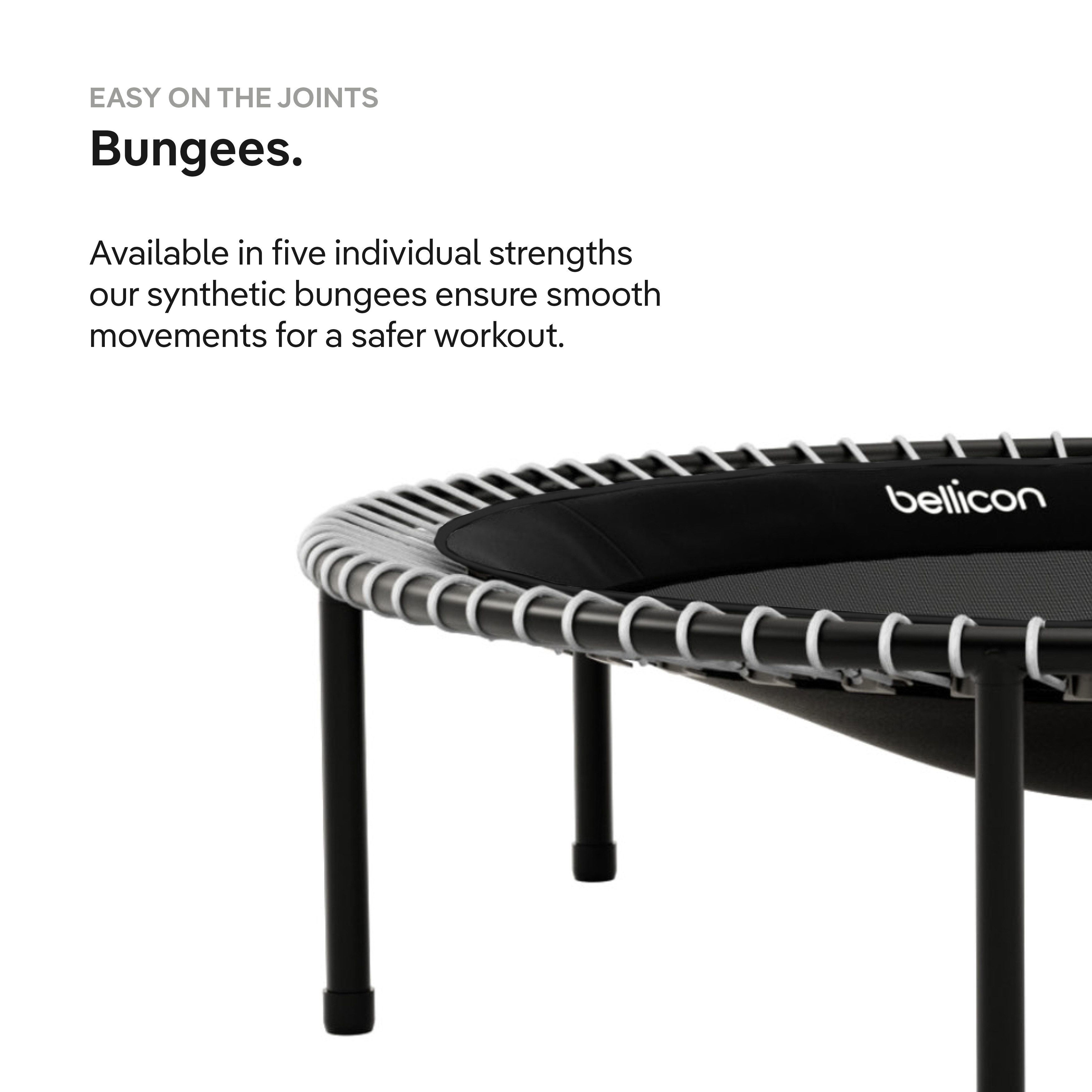 bellicon Fitnesstrampolin 112cm (Schwarz) mit Seilring-Federung bis 200kg (Ultra Stark)