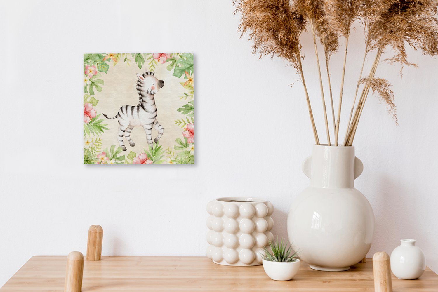 OneMillionCanvasses® Leinwandbild Dschungel - Bilder Leinwand Aquarellfarbe, Zebra Wohnzimmer - (1 Schlafzimmer St), für