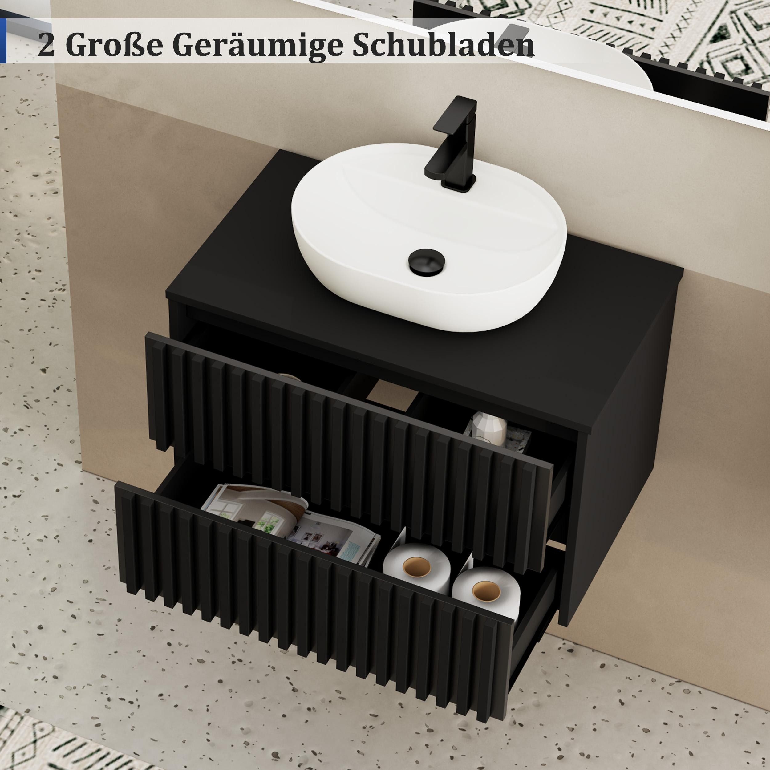 UEV Waschtisch mit Unterschrank hängend Ovales Keramikwaschbecken (Komplett-Set Badmöbel, Badezimmmer Schrank, mit Wasserhahn und Pop-up-Ablassventil Aufsatz-Wa – Bild 5 von 5