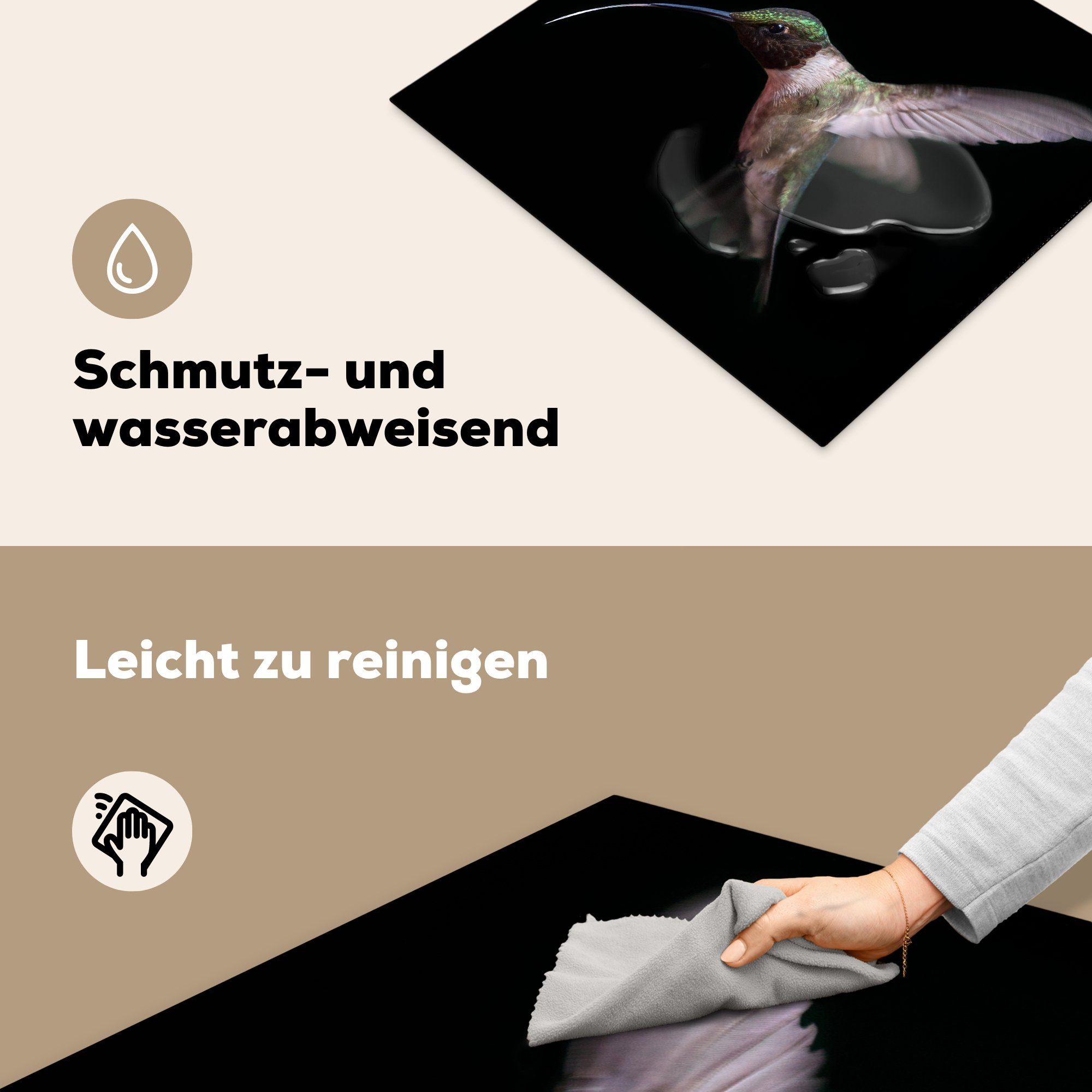tlg), cm, küche, MuchoWow Vinyl, Federn, 59x52 (1 - für - Ceranfeldabdeckung Herdblende-/Abdeckplatte Induktionsmatte Vogel Kolibri die