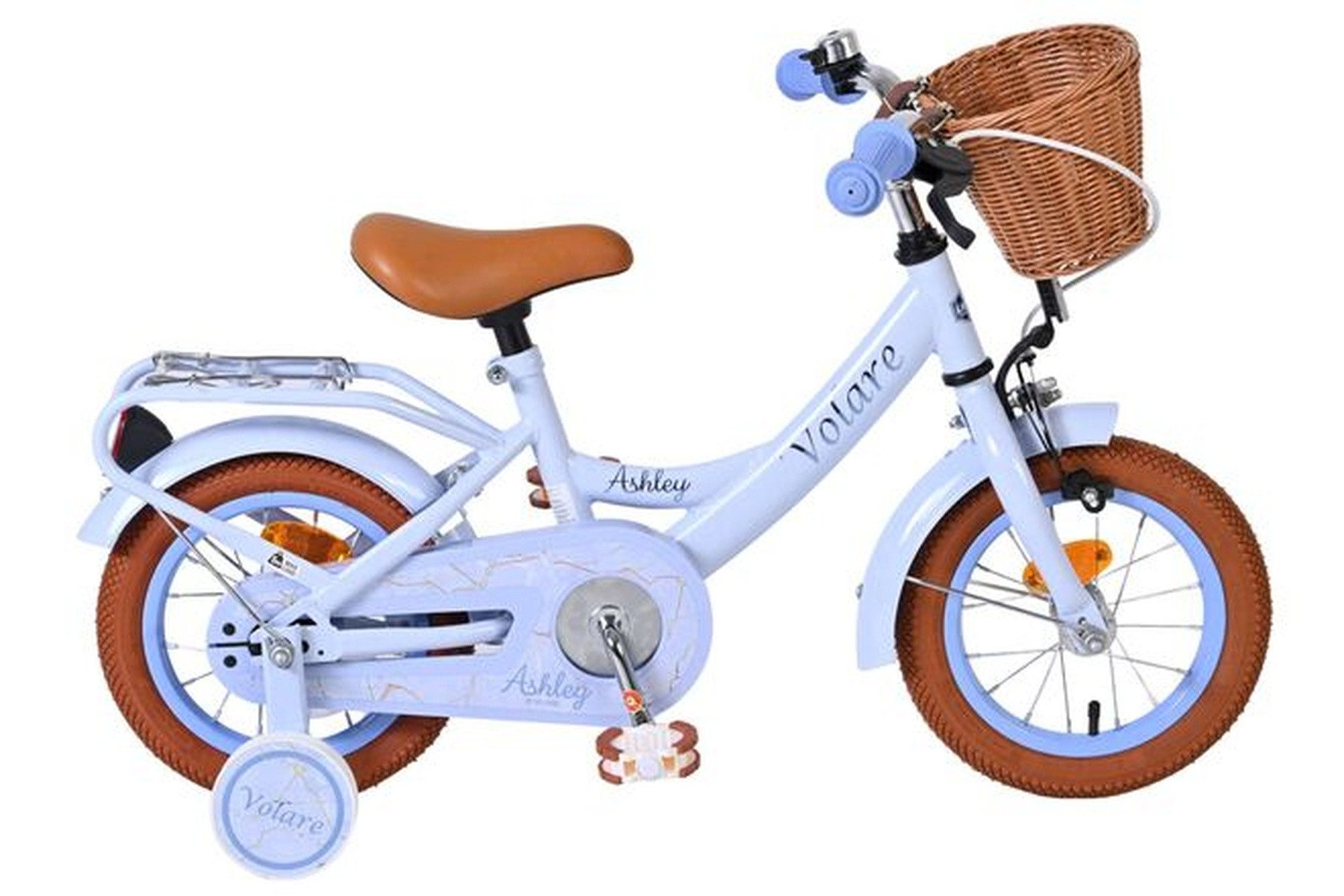 Volare Kinderfahrrad Ashley Mädchen 12 Zoll in Pastellblau – Stützräder, Zwei Handbremsen, Handbremse vorne, geschlossener Kettenschutz, Luftreifen