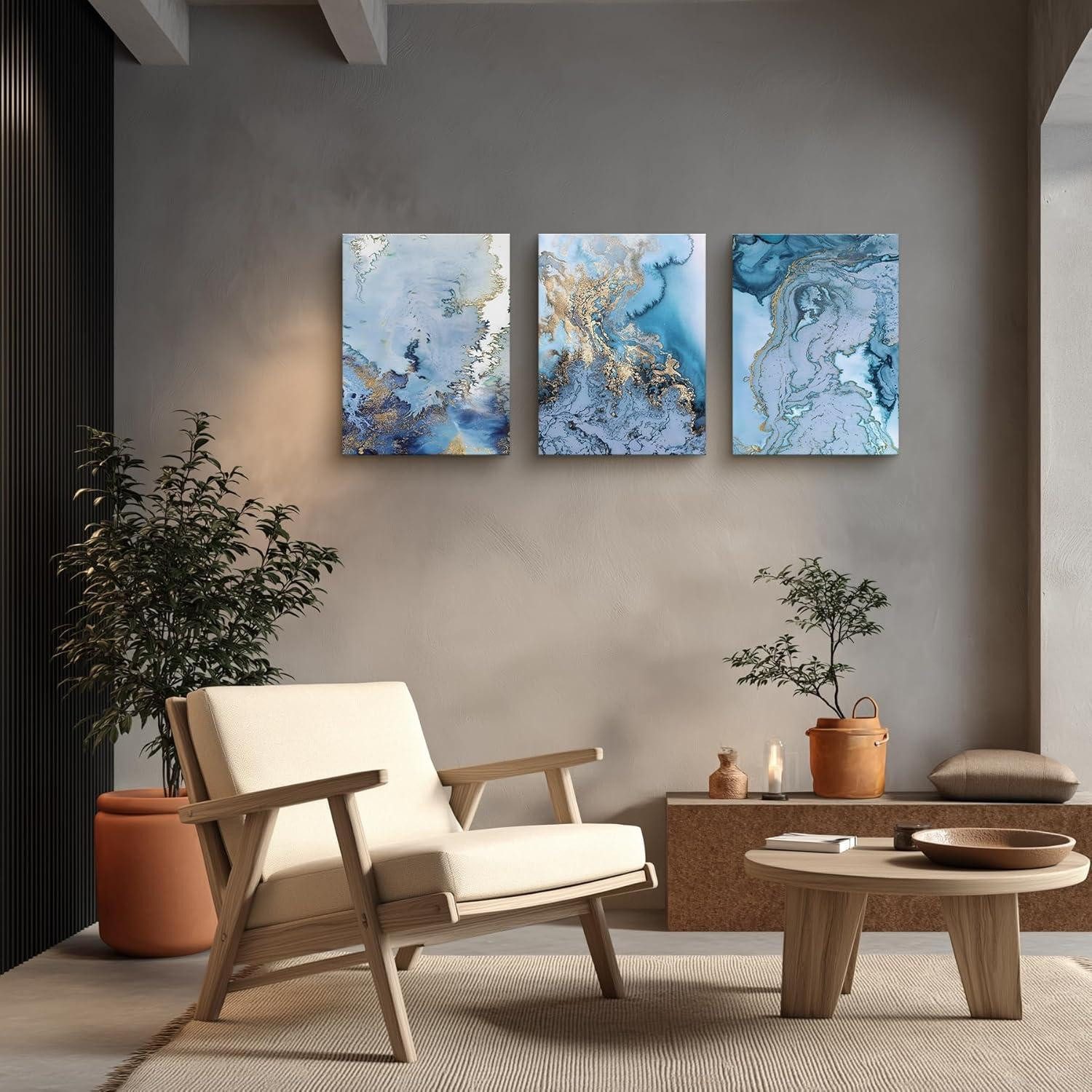 hyidecorart Mehrteilige Bilder Abstrakte Wandbilder Blau Weiß 40x30cm für Wohnzimmer Schlafzimmer