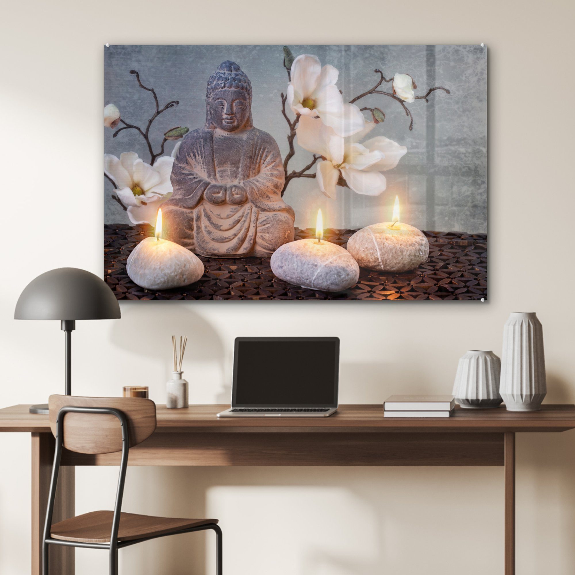 Grau, - Buddha Kerzen (1 Acrylglasbild - Schlafzimmer St), Acrylglasbilder Wohnzimmer & MuchoWow