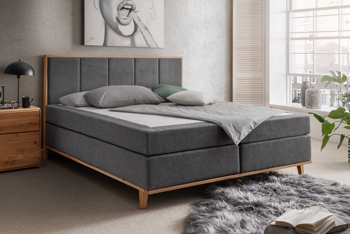 Main Möbel Boxspringbett Boxspringbett 'Niklas' 200x200cm Eiche Stoff anthrazit