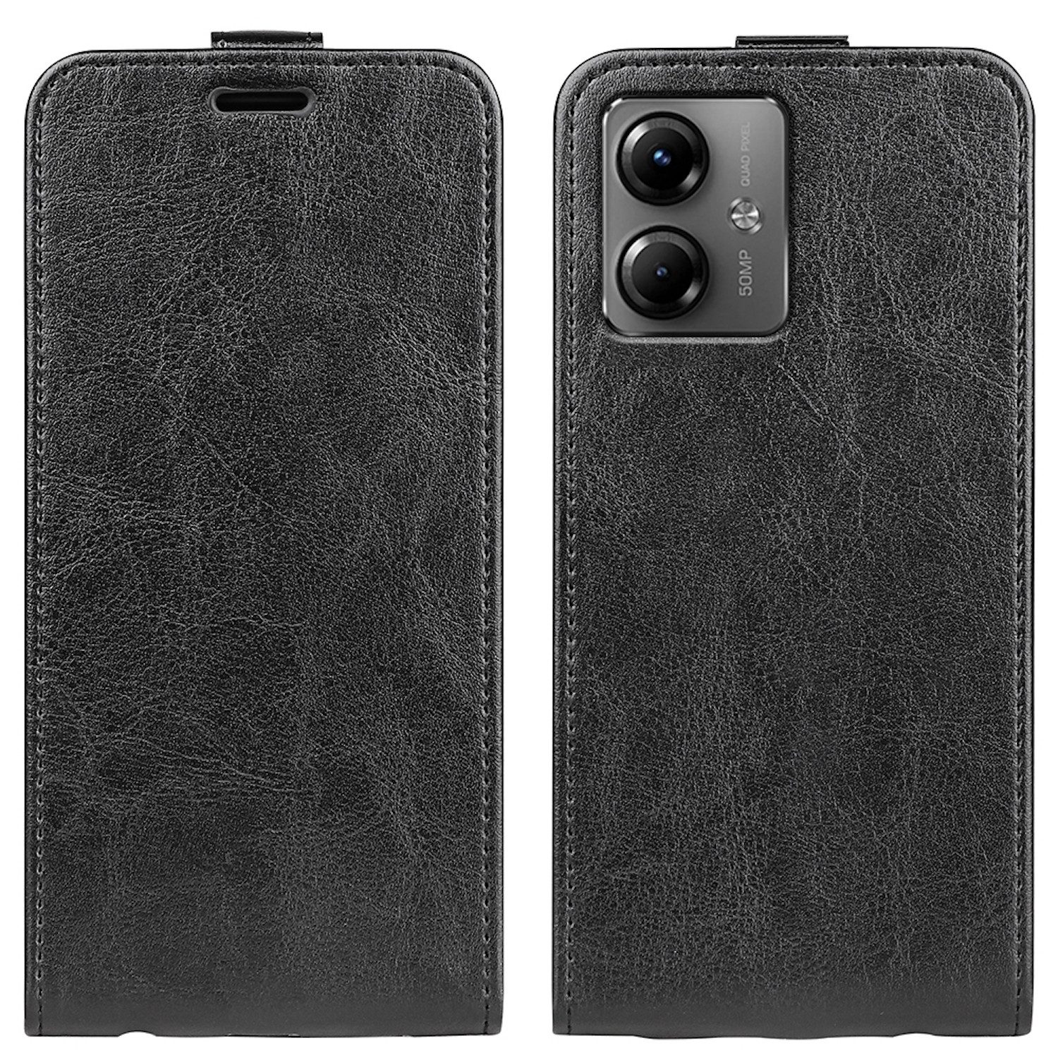 Wigento Handyhülle Für Motorola Moto G14 Fliptasche Schwarz Hülle Cover Tasche Etuis Case