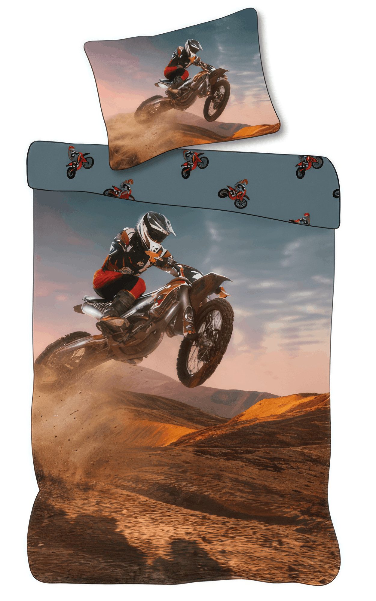 BrandMac Kinderbettwäsche Bettwäsche Set Motocross Dirtbike Jump 2 tlg 135x200cm 100% Baumwolle, 2 teilig, Langlebig