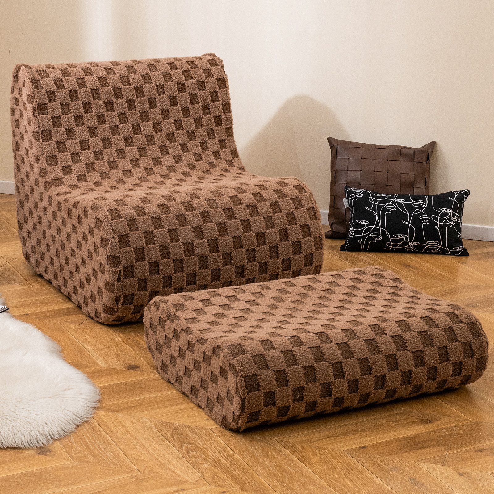 COSTWAY Relaxsessel, mit Hocker, Sitzsack Bodenstuhl aus Samt