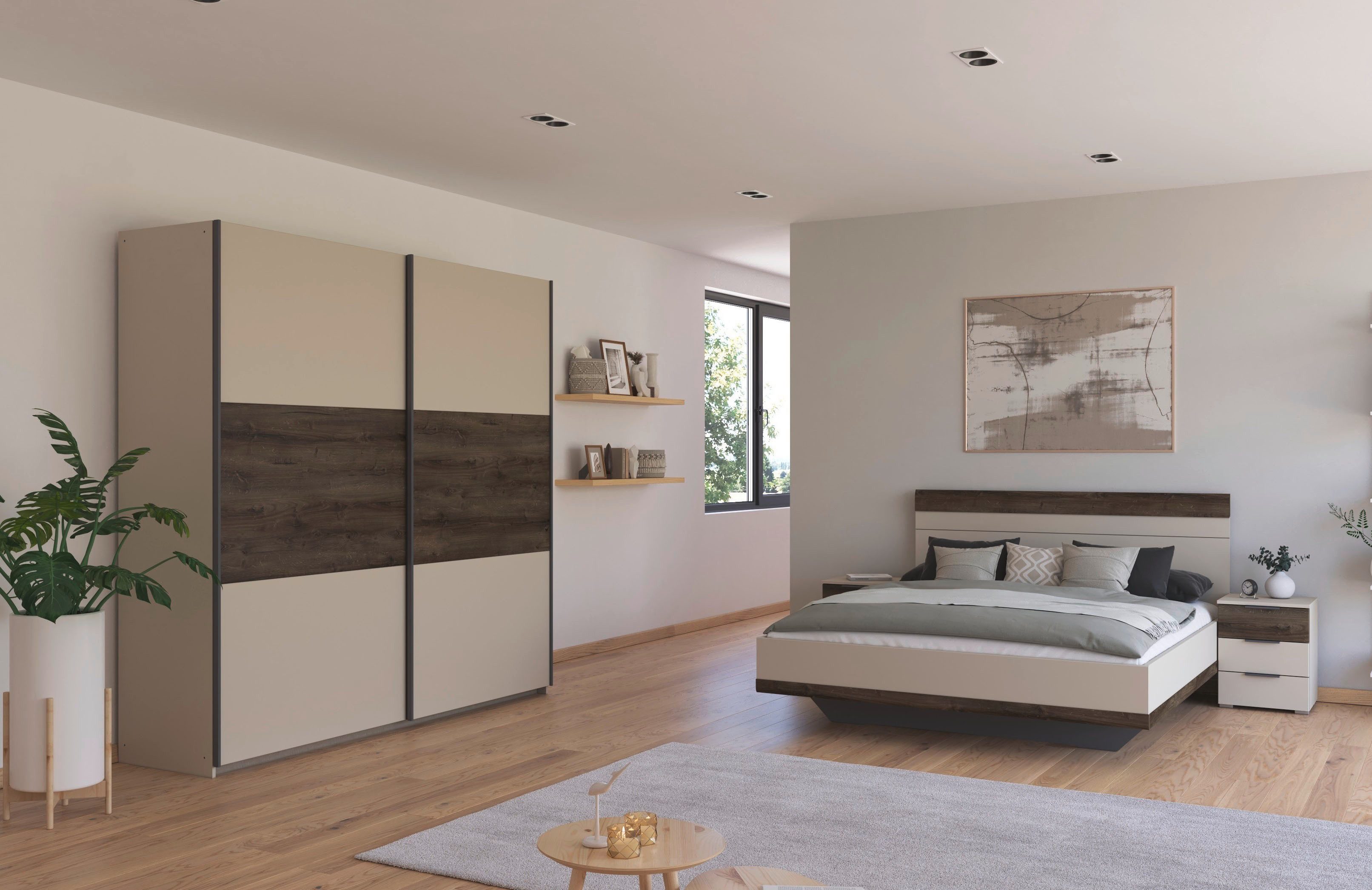 rauch Schlafzimmer-Set Komplettschlafzimmer Schlafzimmer Schlafzimmermöbel SAJO, (Set, 4-tlg., Set: Kleiderschrank mit/ohne Spiegel, Bett in 2 Breiten, 2 Nachttische), optional mit Spiegel am Kleiderschrank MADE IN GERMANY