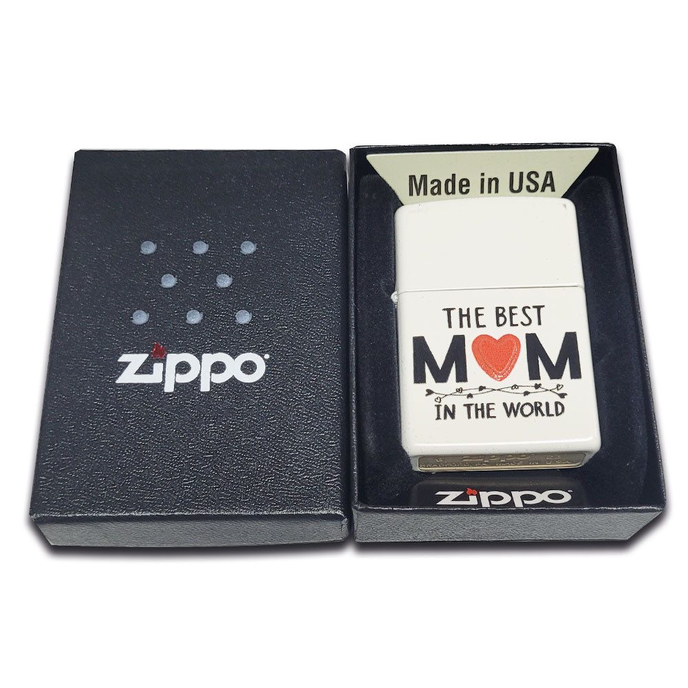 Zippo Feuerzeug Best Mom in the World Benzinfeuerzeug Zippo Matt Weiß, Muttertagsgeschenk & liebevolle Geschenkidee