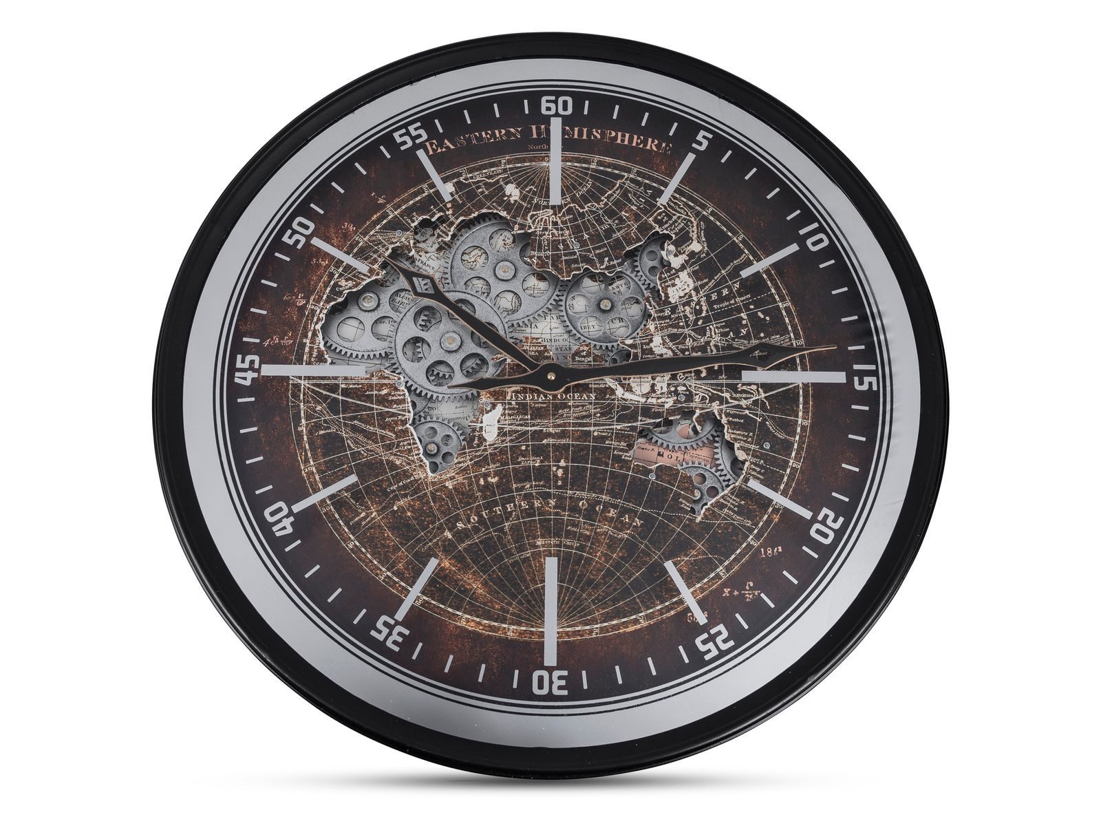 formano Wanduhr Welt mit sichtbar beweglichen Zahnrädern XXL 60 cm Metallgehäuse (Sichtbar bewegliche Zahnräder)