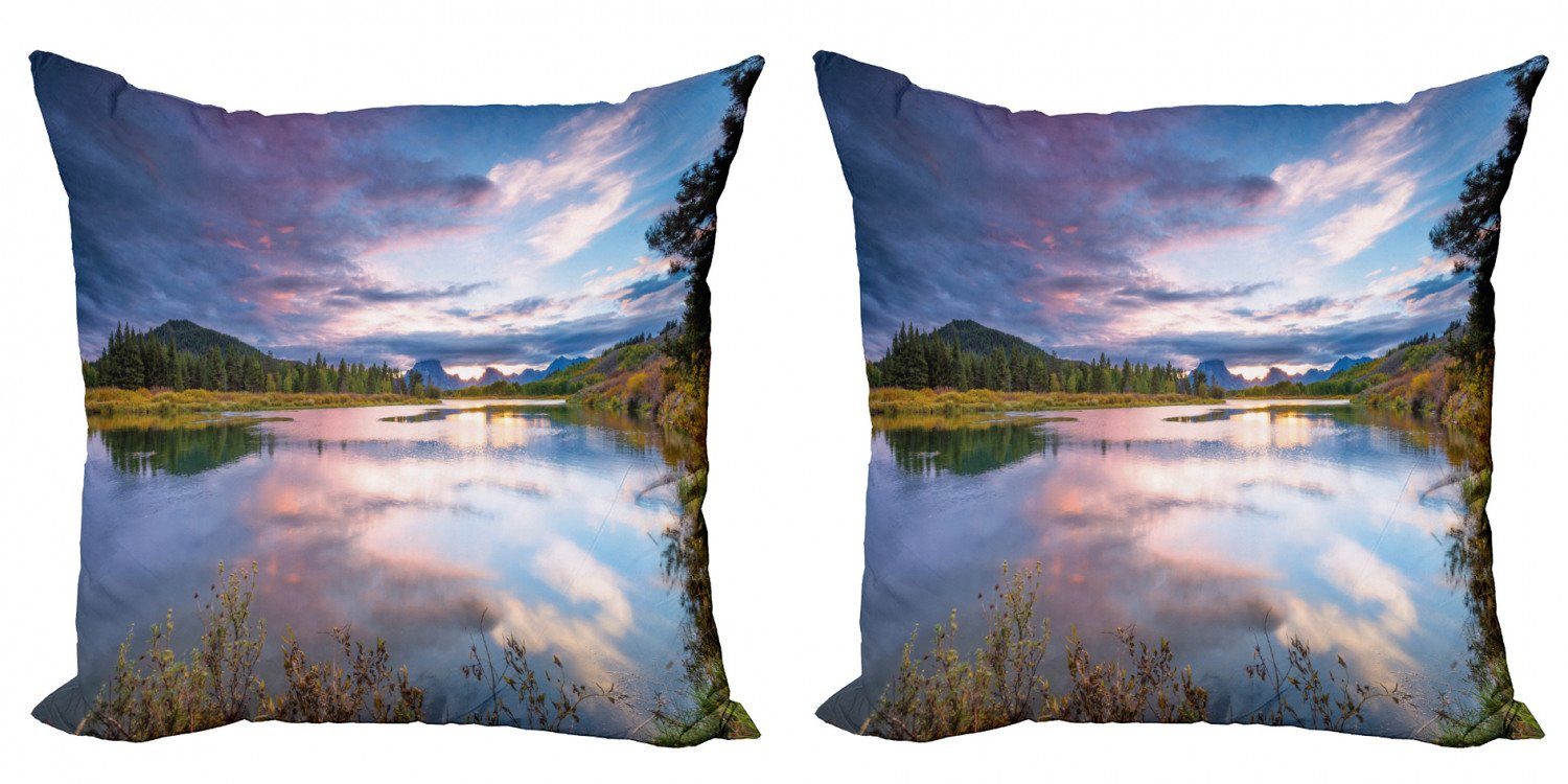 Kissenbezüge Modern Accent Doppelseitiger Digitaldruck, Abakuhaus (2 Stück), Wyoming Sonnenuntergang auf Oxbow Biegung