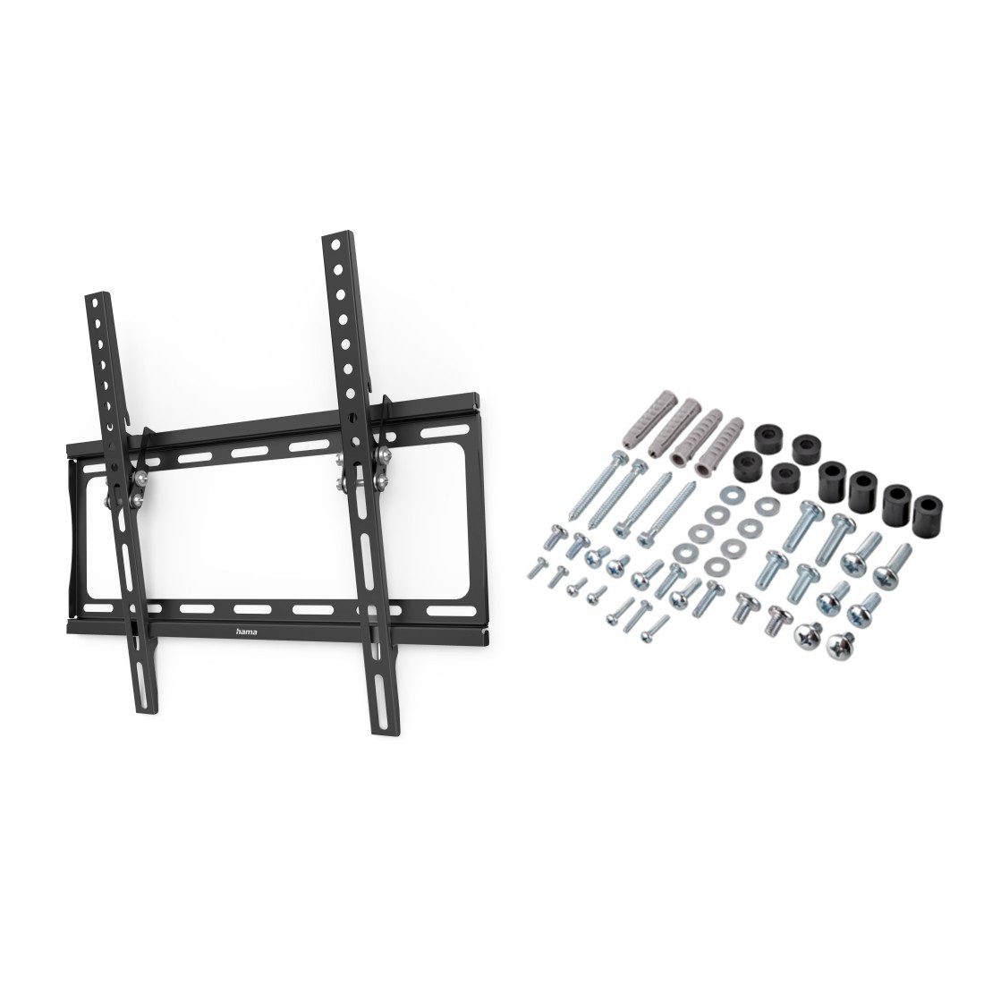 Hama TV-Wandhalterung TV-Wandhalterung neigbar 32 bis 75 Zoll, 40" 55" 65", 35 kg Traglast, (bis 75 Zoll, Stufenlos neigbar bis 10 Grad, flacher Wandabstand, inkl Wasserwaage)