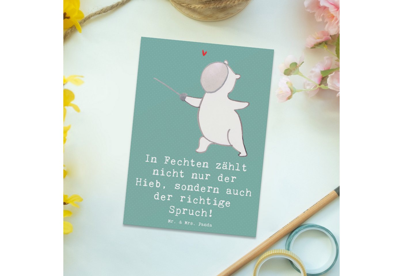 Thumbnail - Mr. & Mrs. Panda Postkarte Fechten Spruch - Meeresbrise - Geschenk, Hieb, Geschicklichkeit, Humo