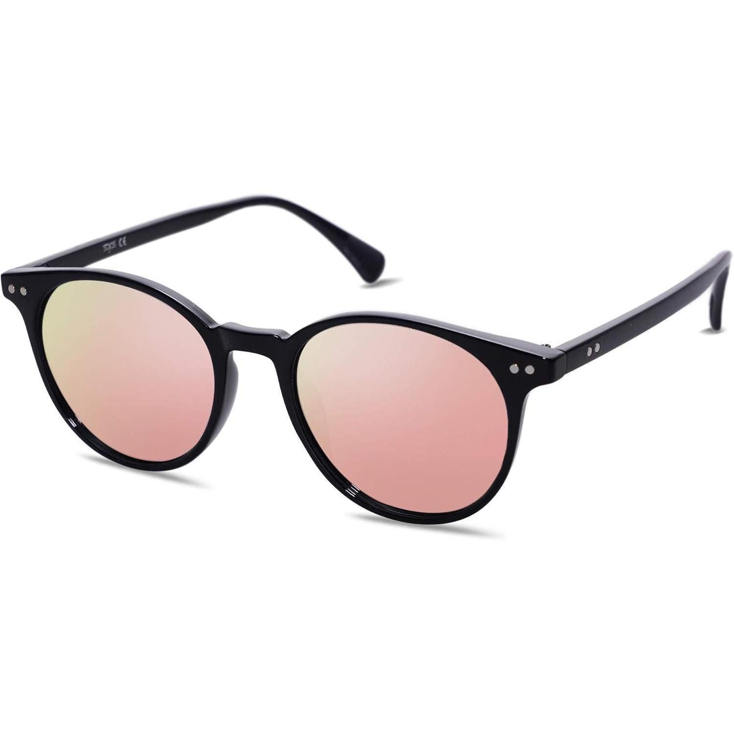 Retrosonnenbrille Sonnenbrille Polarisiert Schwarzer Rahmen Rosa Verspiegelte Linse