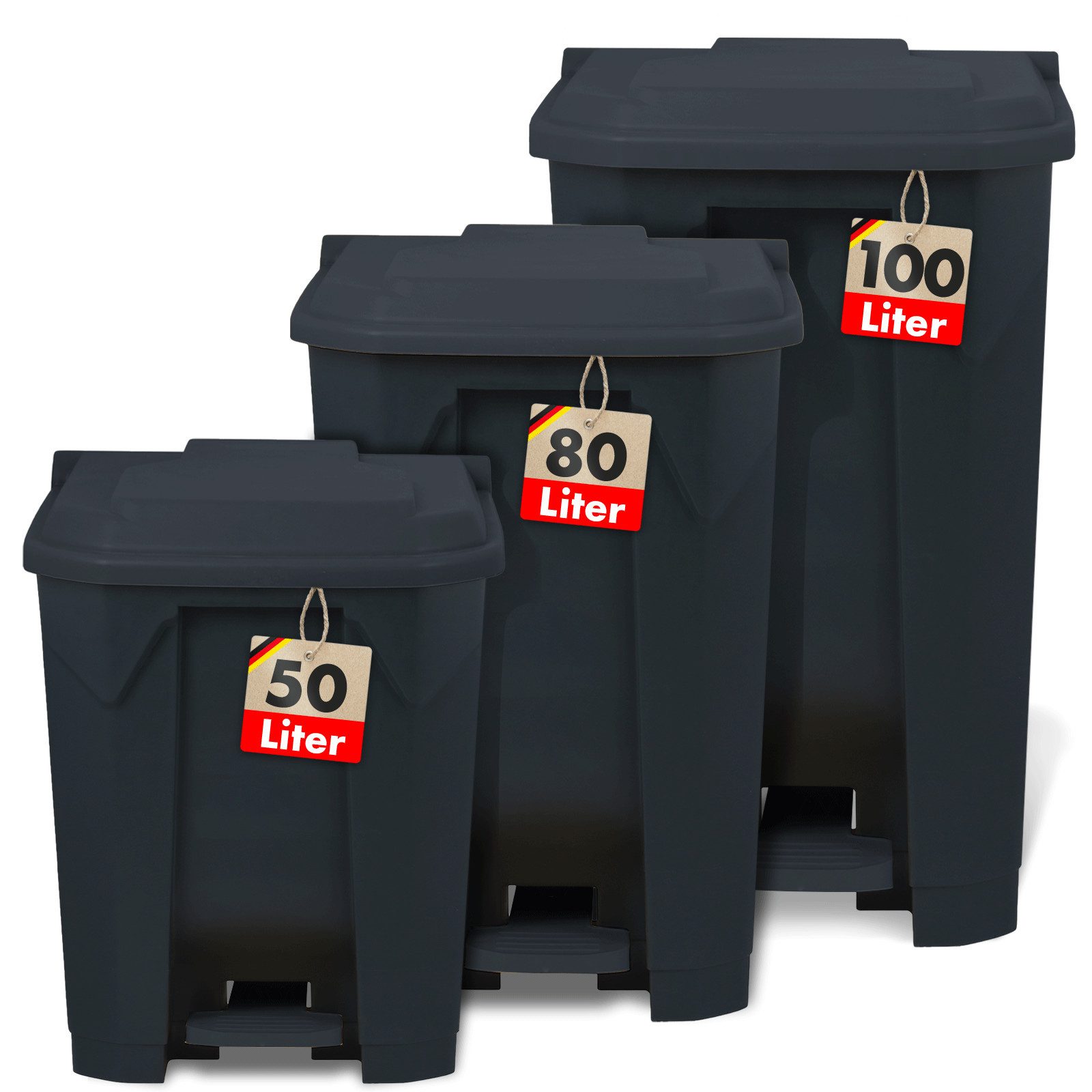 Floordirekt Mülleimer Olaf, Robuster Step-On Abfalleimer, Verschiedene Farben & Größen
