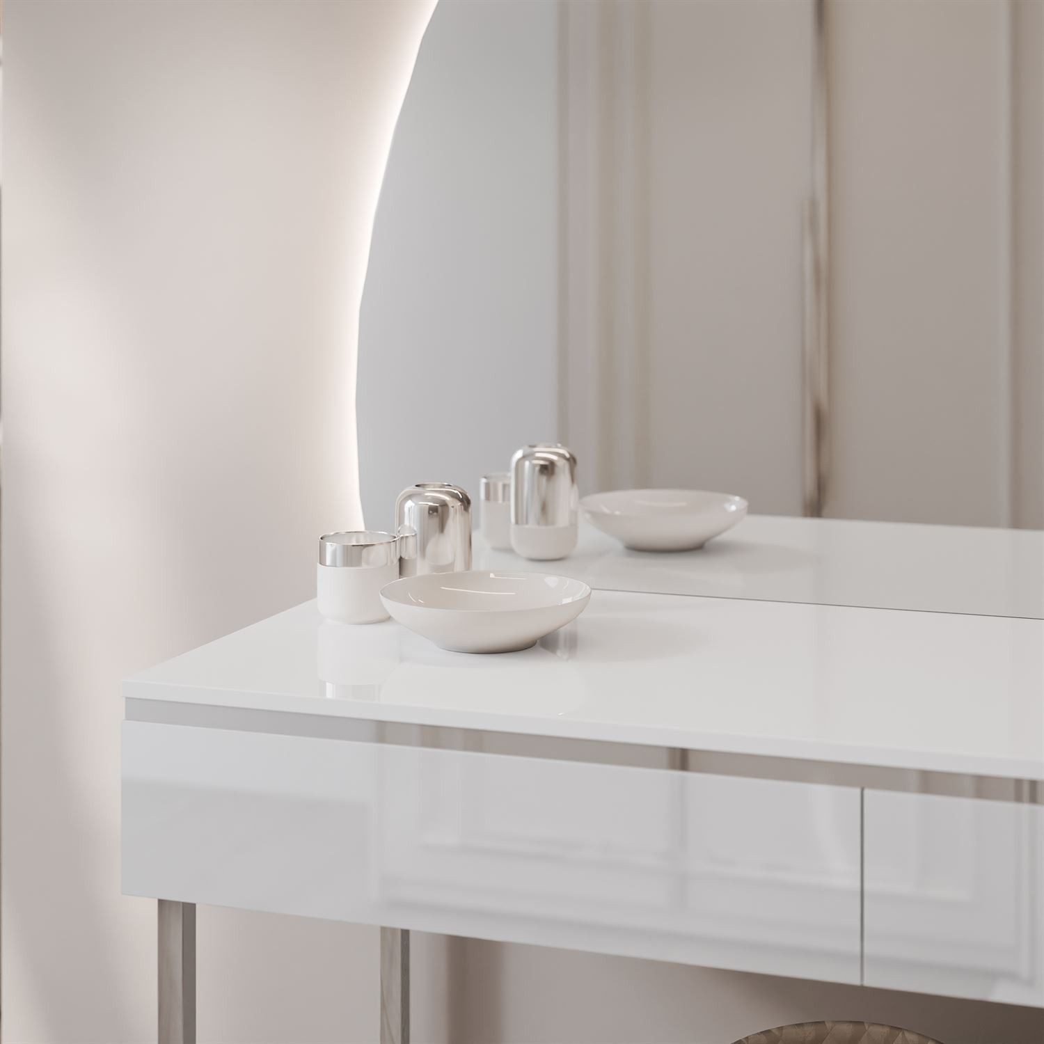 Lookway Schminktisch AURORA-Q SILVER auf silbernem Gestell (1x Konsole und 1x Spiegl), Breite: 102 cm, Höhe: 78,5 cm, Tiefe: 43,6 cm – Bild 5 von 5
