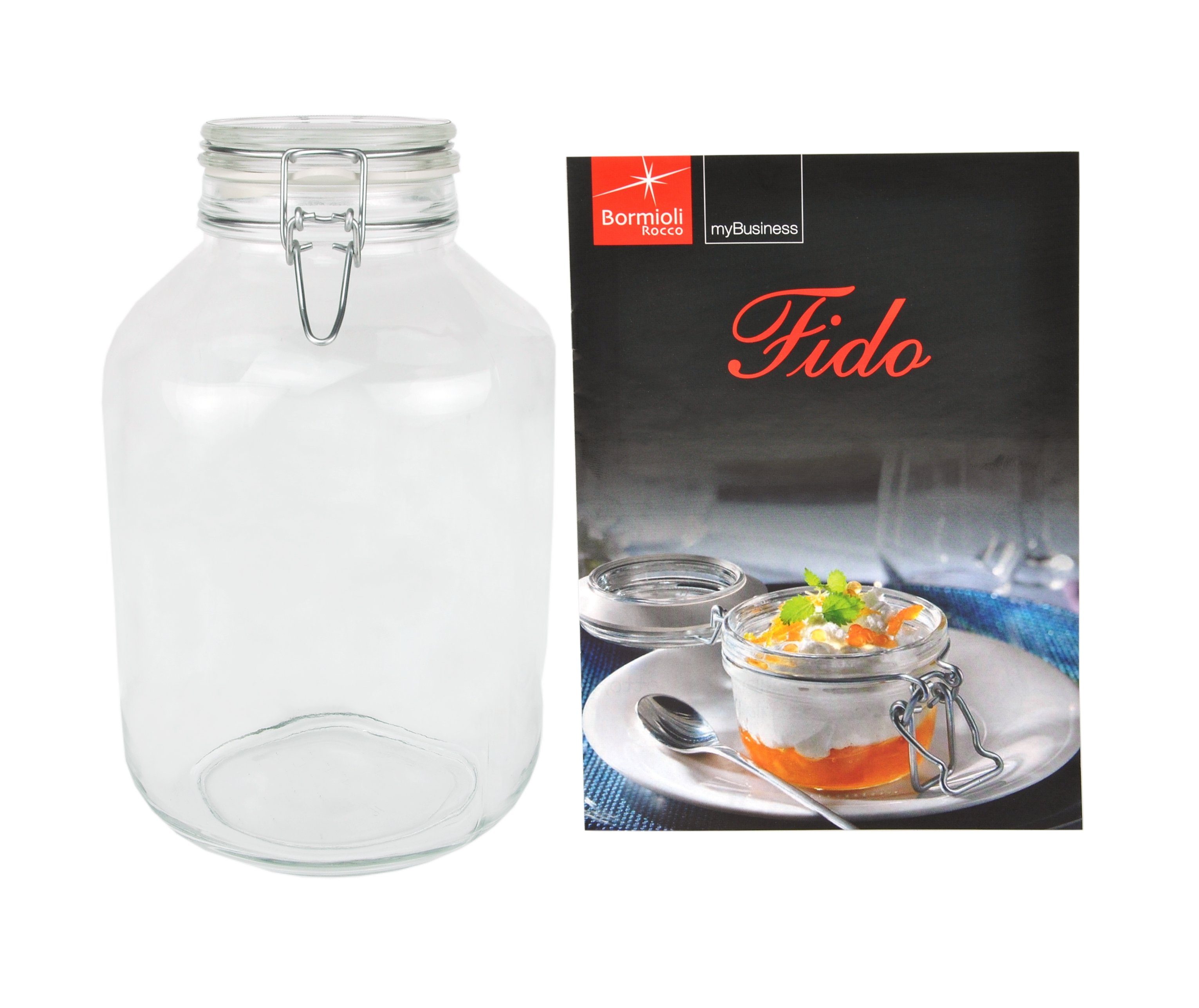 MamboCat Vorratsglas Einmachglas Bügelverschluss Original Fido 4,0L incl. Bormioli Rezeptheft