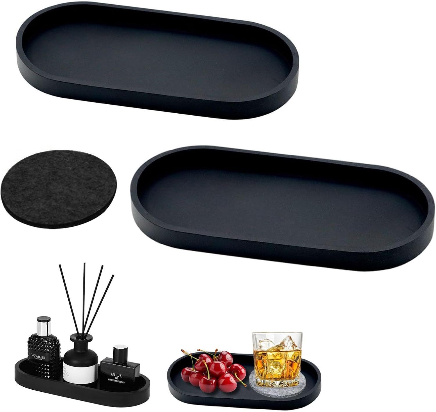 Holz Lichter Dekoschale Deko Tablett 2er Set, Silikon Ablageschalen, Schwar günstig online kaufen