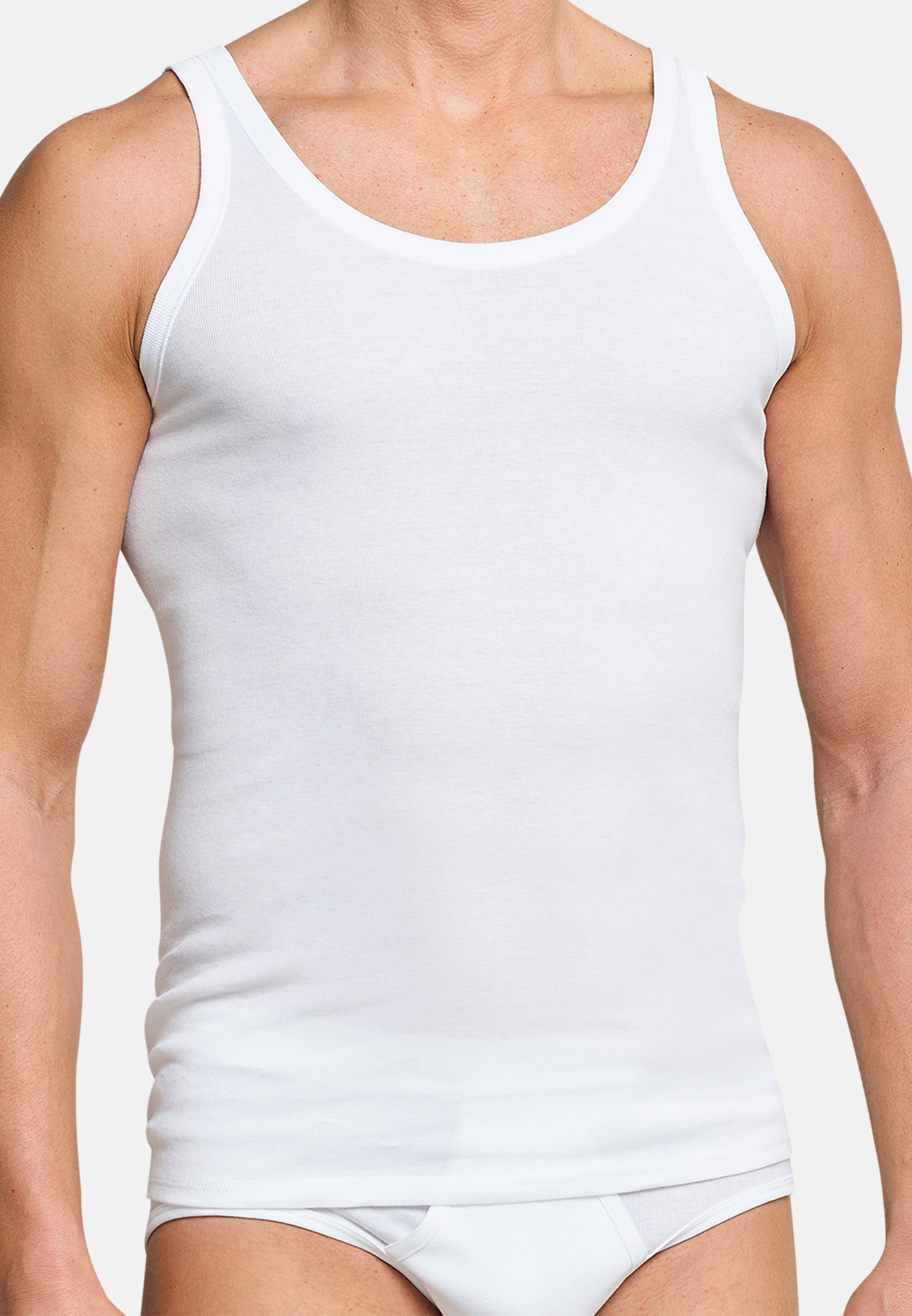 Cotton Feinripp - 2er Weiß Unterhemd - Schiesser Essentials Pack Baumwolle Unterhemd 2-St) Strapazierfähig (Spar-Set,