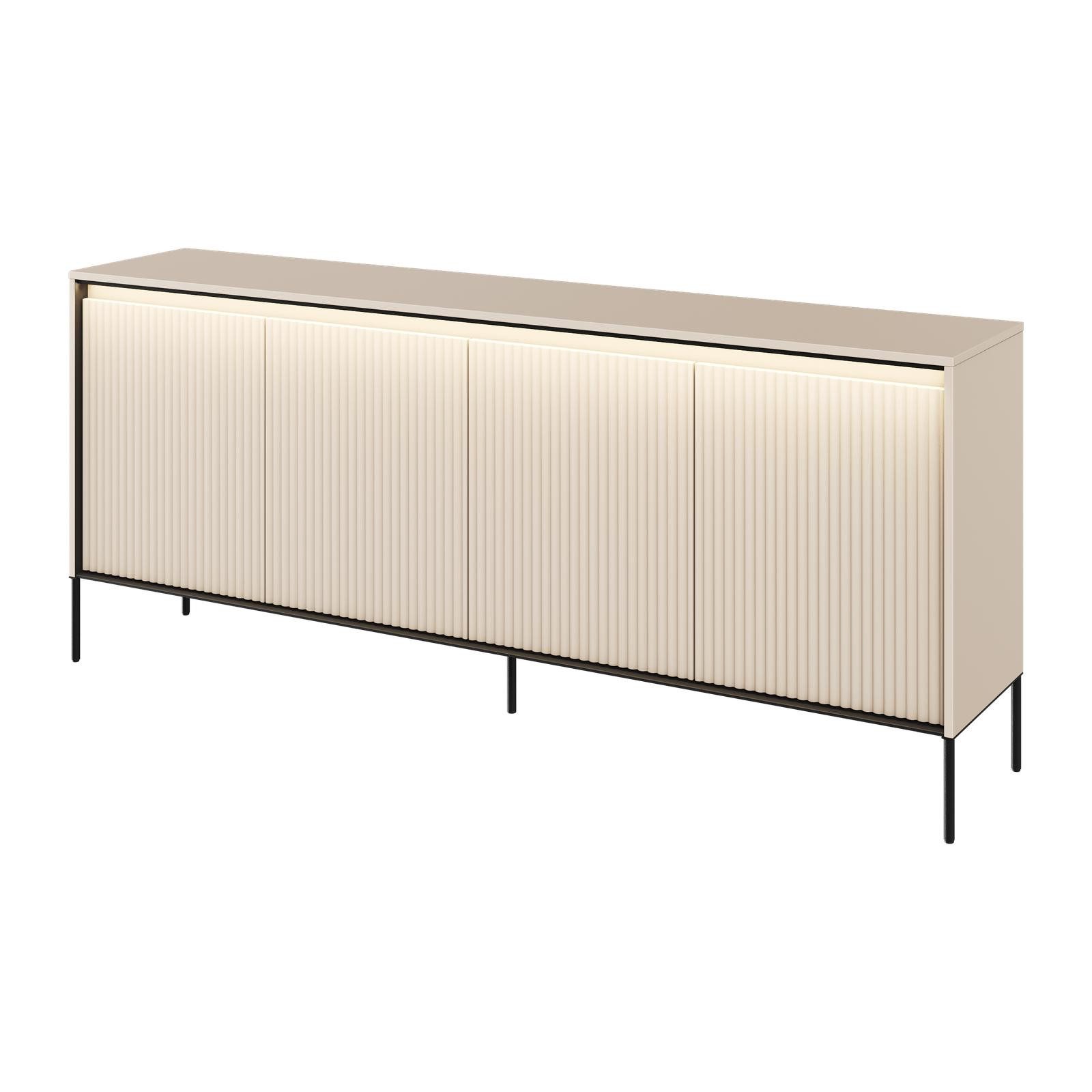 HAUSELEMENT Kommode TREND TR-04, 4 Türen LED-Beleuchtung Sideboard 193 cm Modern Geriffelt