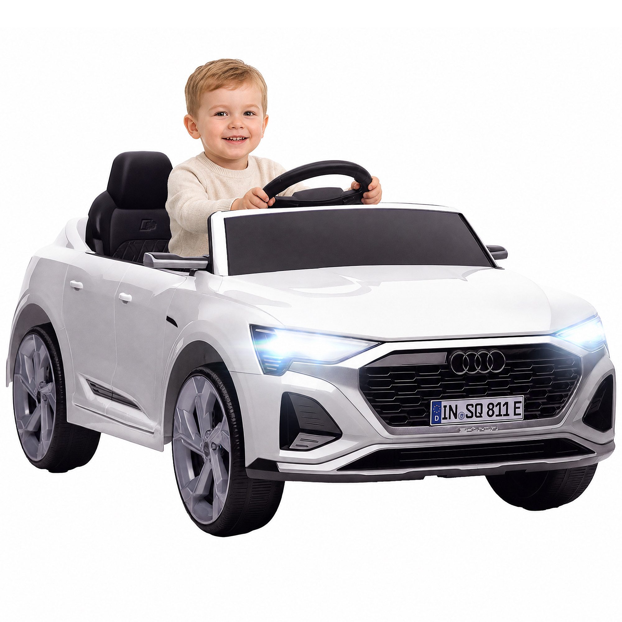 AIYAPLAY Elektro-Kinderauto Kinder 12V Audi Q8 Kinderauto mit 2,4G Fernbedienung, 2 Motoren, Belastbarkeit 30 kg, (1-tlg), 3-5 km,h, für 3-4 Jahre Kinder, Weiß