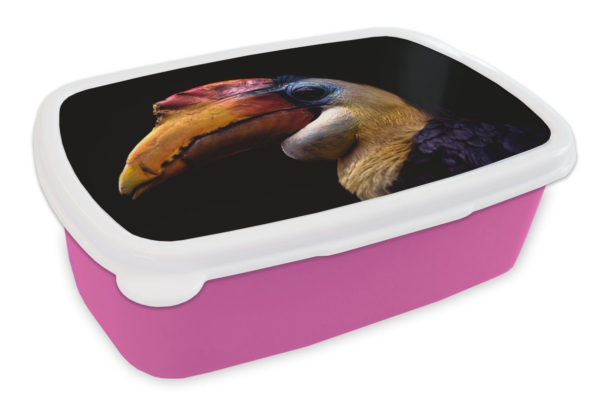 MuchoWow Lunchbox Vogel - Schnabel - Schwarz, Kunststoff, (2-tlg), Brotbox für Erwachsene, Brotdose Kinder, Snackbox, Mädchen, Kunststoff rosa | Lunchboxen