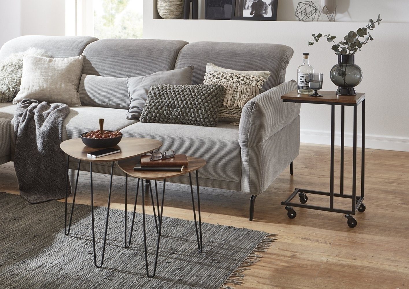 freiraum Beistelltisch 25856 (2er Set), (2er Set) in schwarz-eiche, MDF, Metall - 40x43x40 (BxHxT)