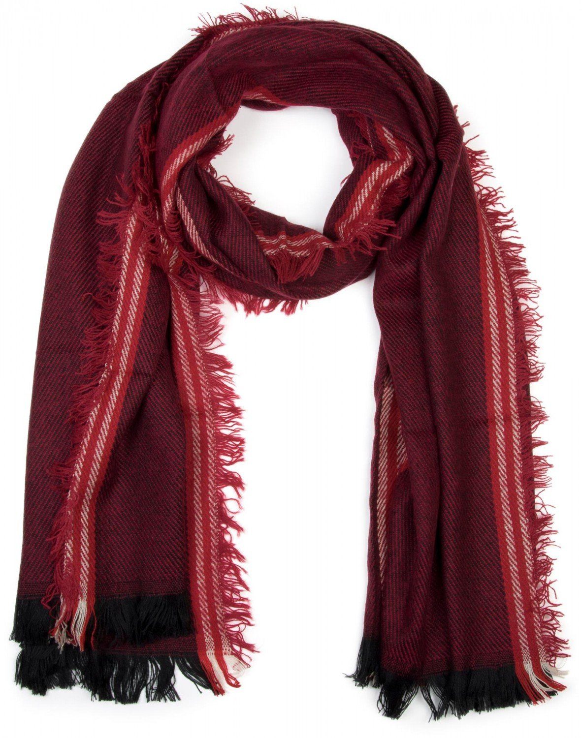Strickschal Breiter XXL Schal mit Fransen und Streifen Muster