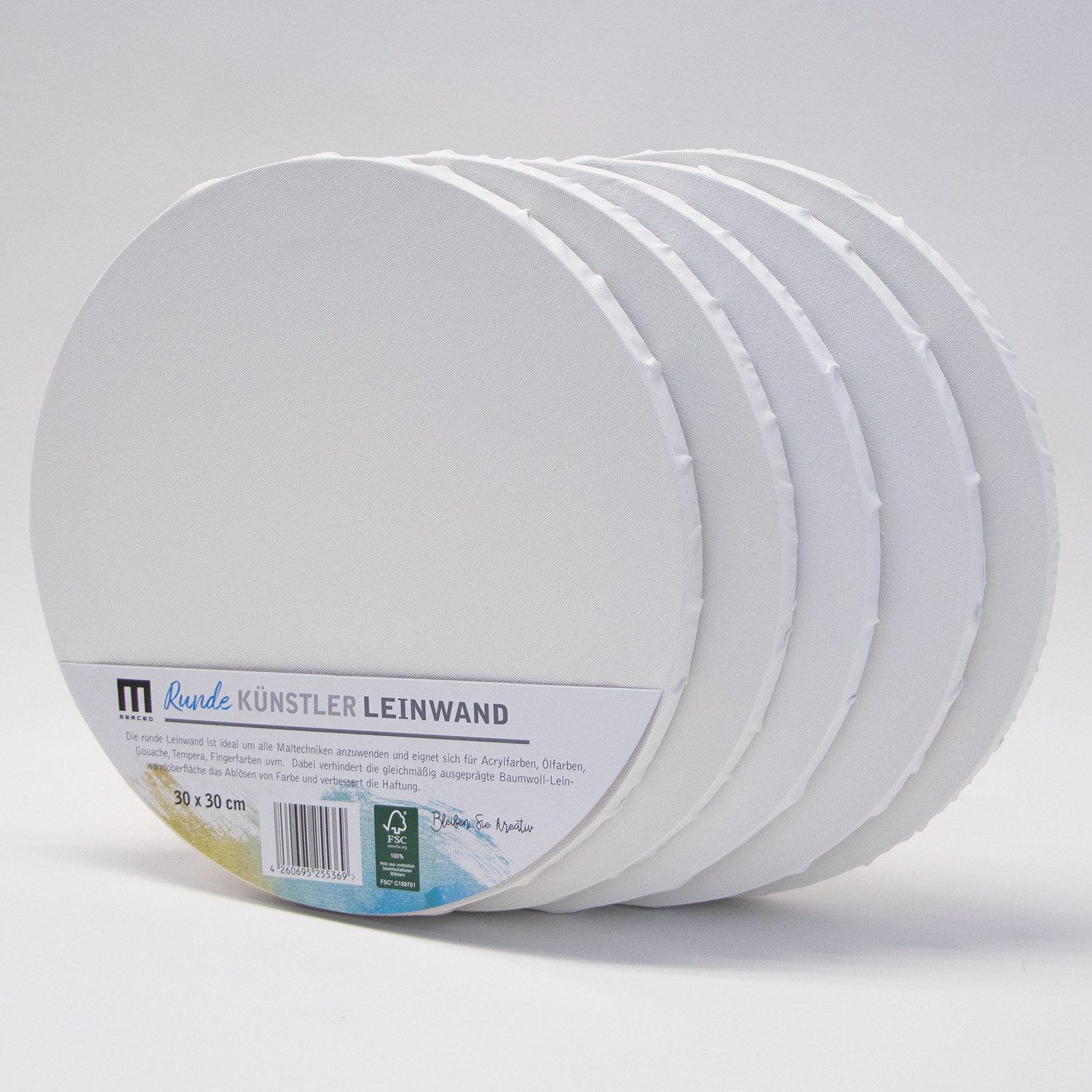 M MERCEO Leinwand, 5er Set Leinwand Rund 30cm Durchmesser (280g/m², Baumwolle)
