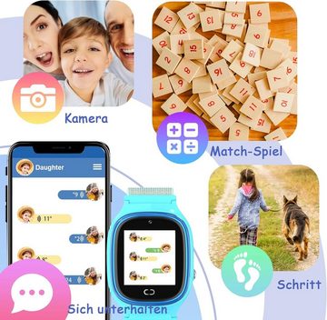 PTHTECHUS Smartwatch (1,44 Zoll, Android iOS), Kinder GPS Intelligente Uhr Telefon mit GPS Tracker SOS Spiel Kamera