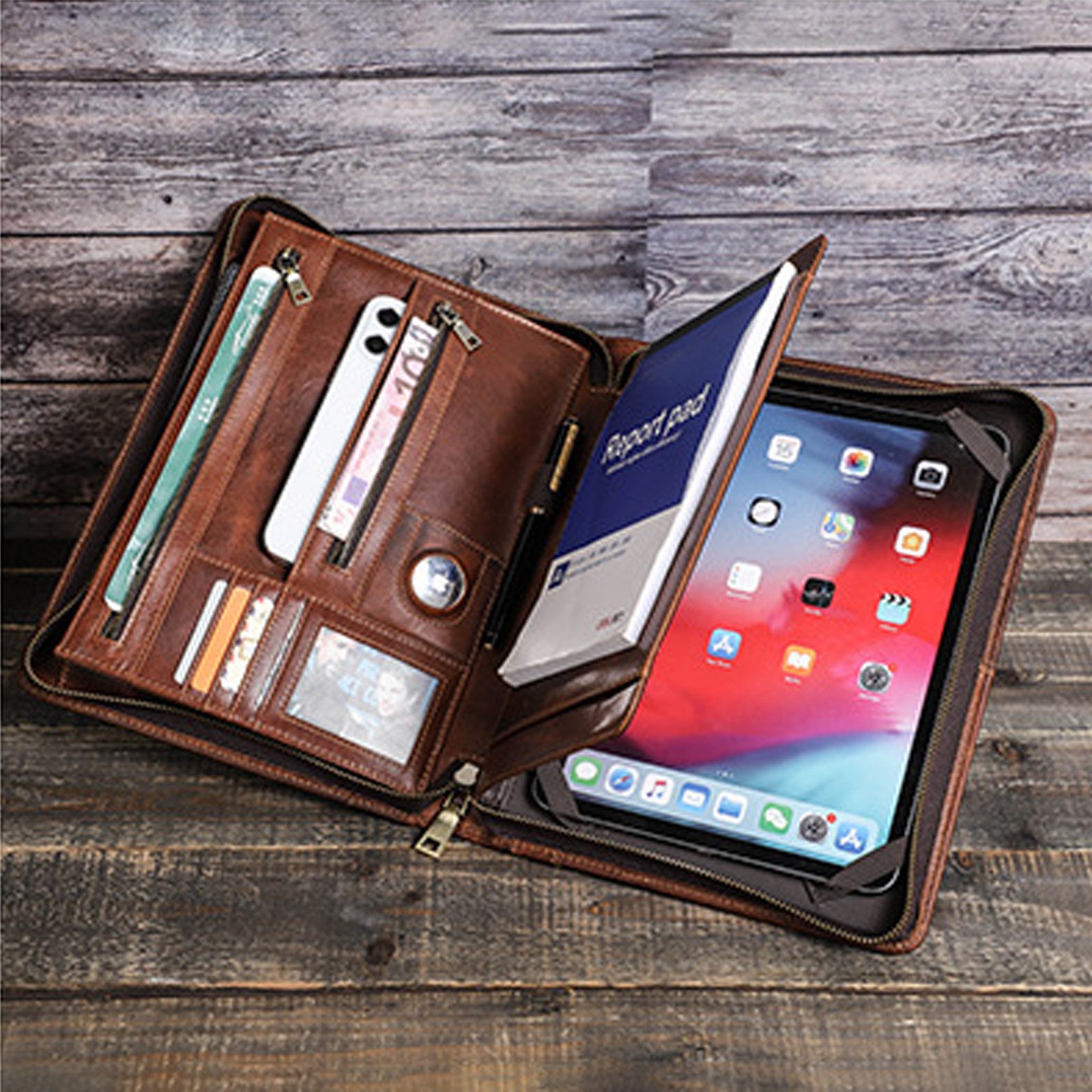 YUBRO-STUDIO Tablettasche Für iPad Pro 11" Lederhülle mit AirTag-Fach Rechtshänder