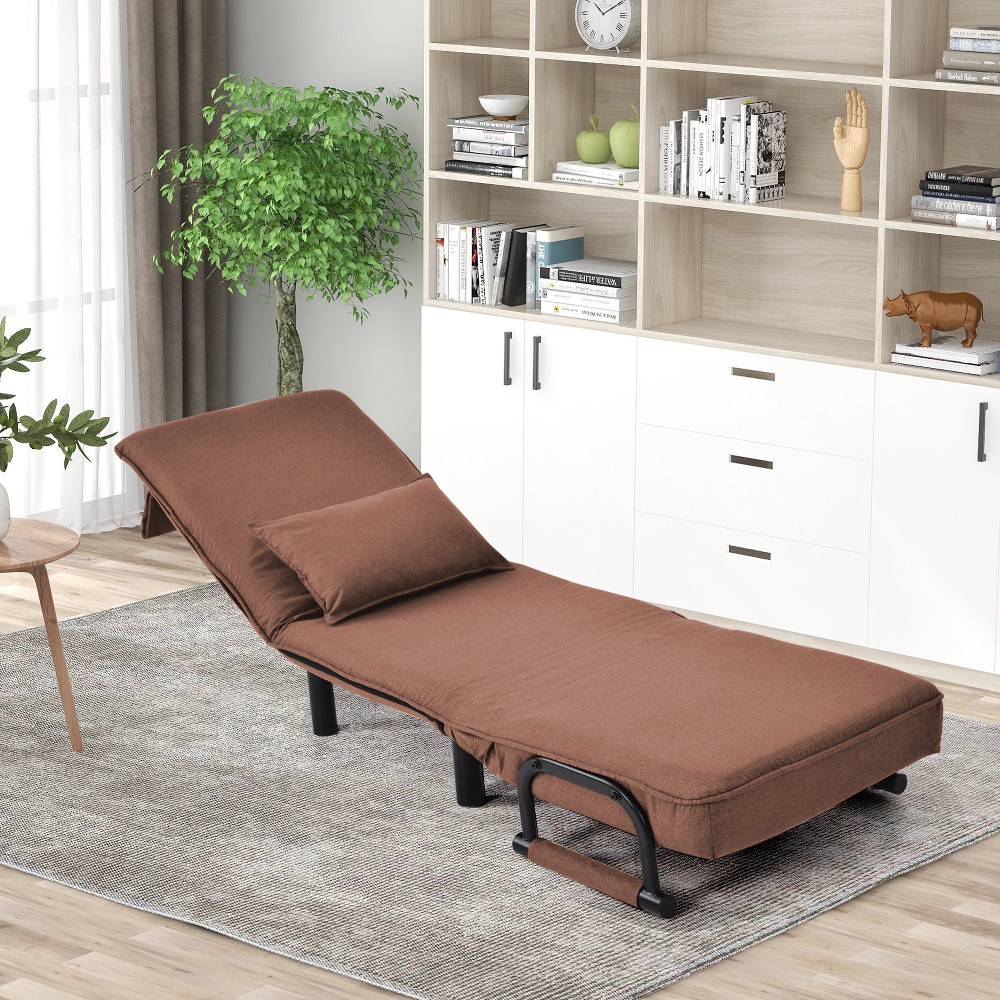 6 Couch, mit Polsterstuhl Sessel WISHDOR Bett Stuhl verstellbare Positionen Rückenlehne Relaxsessel Schlafsessel Schlafsofa Braun