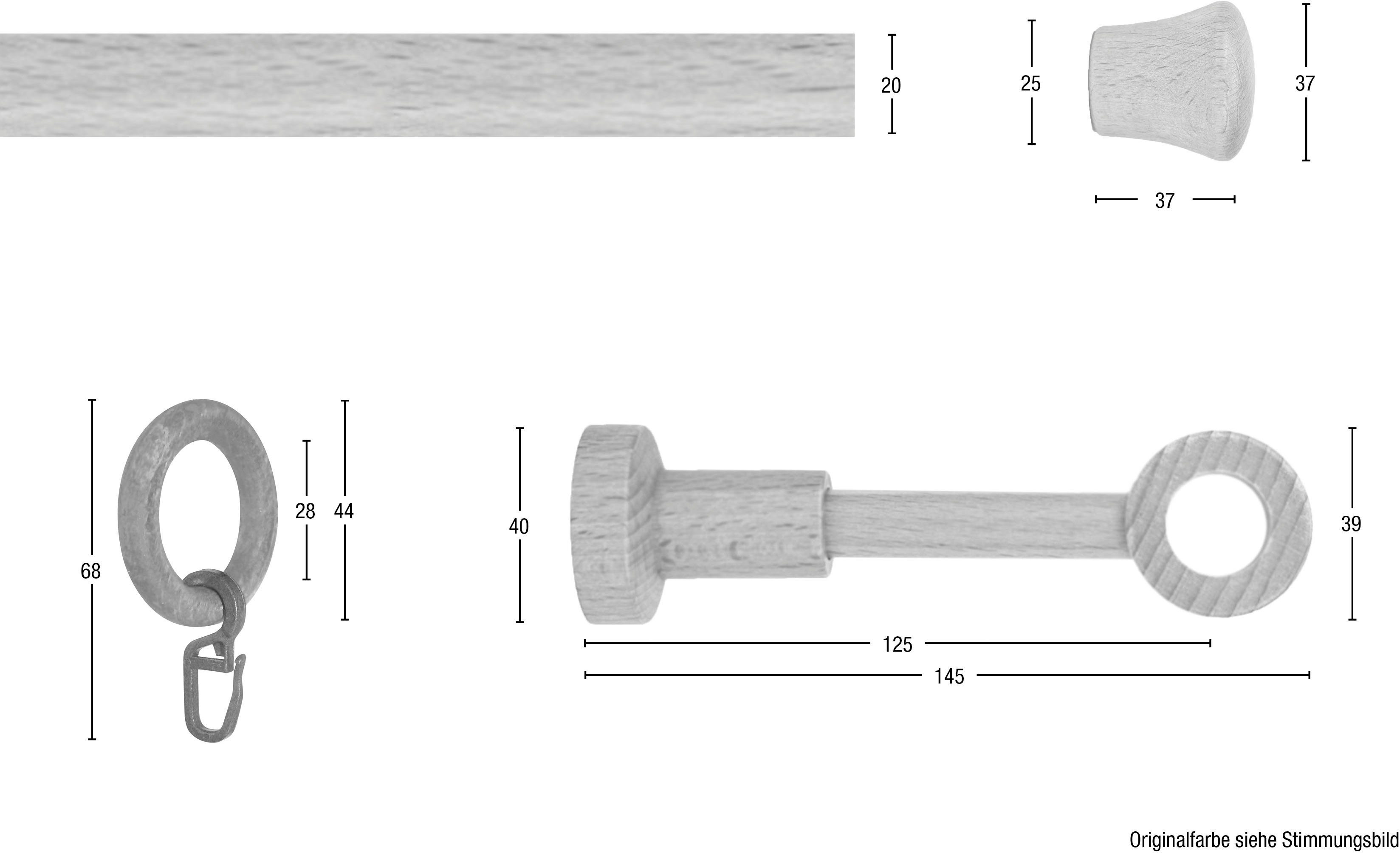 GARESA Gardinenstange Sandri Vollrund, Endknopf Reno, 1-läufig, Wunschmaßlänge, mit Bohren, verschraubt, Holzwerkstoff, Vorhanggarnitur aus Holz, verlängerbar, mit Ringe