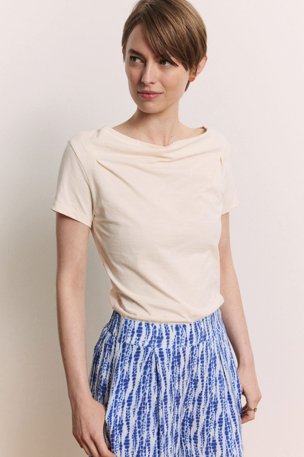 Tranquillo T-Shirt Slub Jerseyshirt Giina aus Bio-Baumwolle GOTS-zertifizierte Bio-Baumwolle mit Wasserfallausschnitt