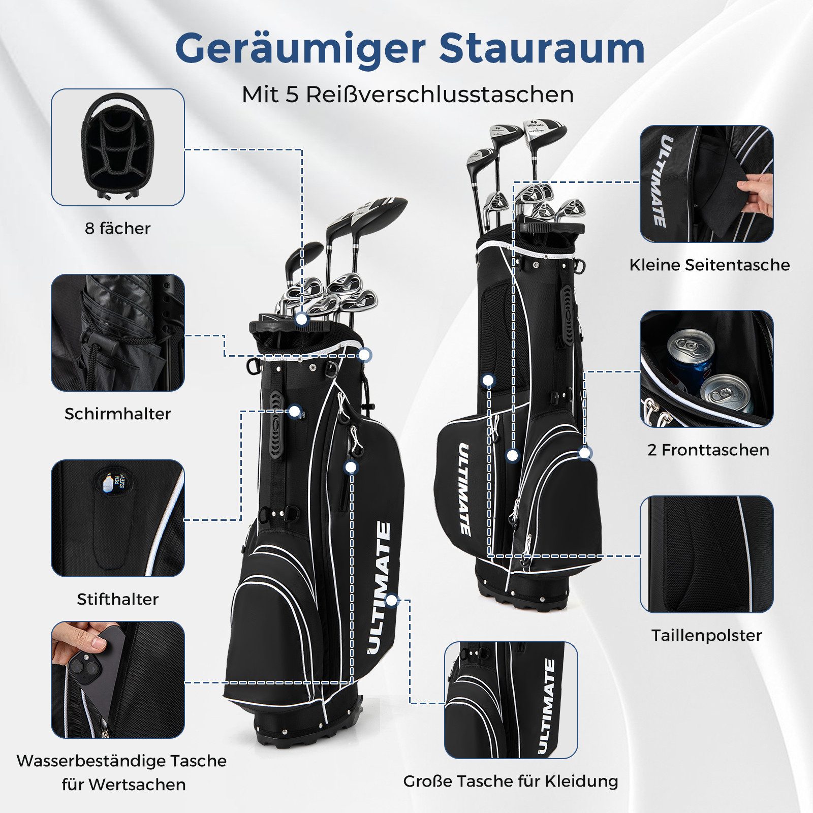 COSTWAY Golfschläger + Golfbag, 9 teiliges Golfset linkshändig mit Golftasche