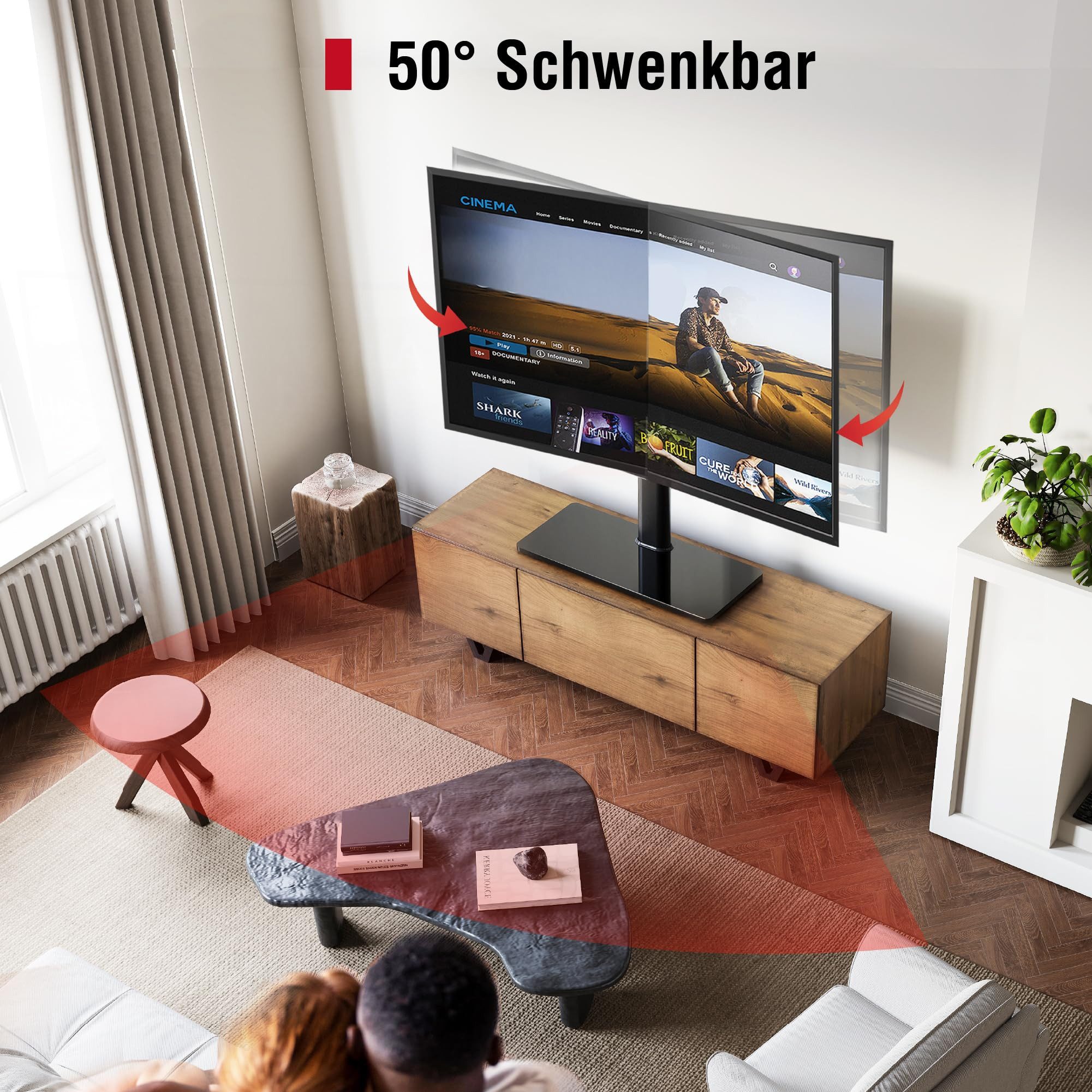 AOKCOS TV-Ständer höhenverstellbar, ± 25° schwenkbar, 43-85 Zoll, (bis 85 Zoll, -2° - 10° neigbar, rutschfeste Gummifüße, Tisch-TV-Ständer)
