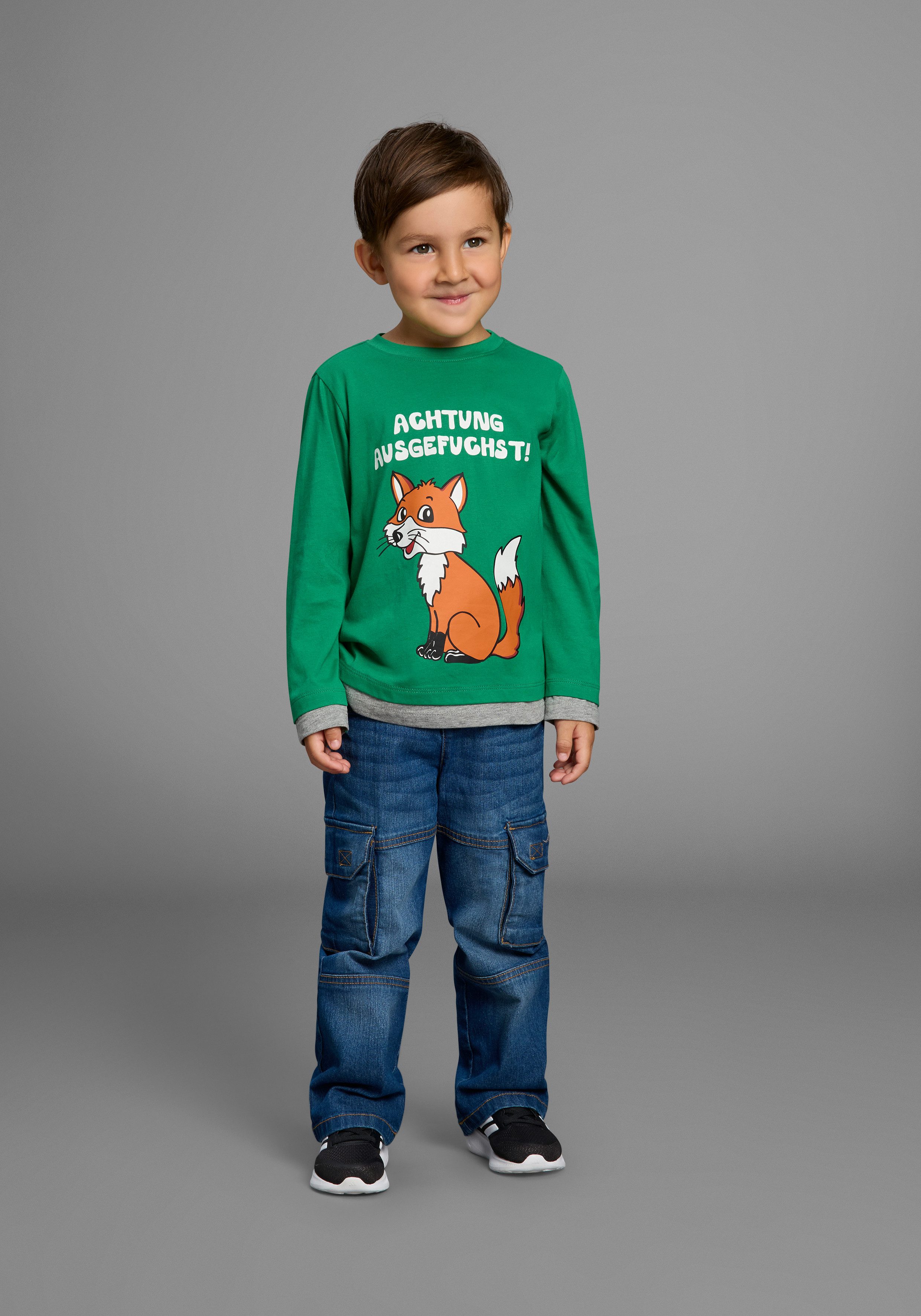 KIDSWORLD Langarmshirt ACHTUNG AUSGEFUCHST Shirt mit coolem Fuchsdruck – Bild 4 von 5
