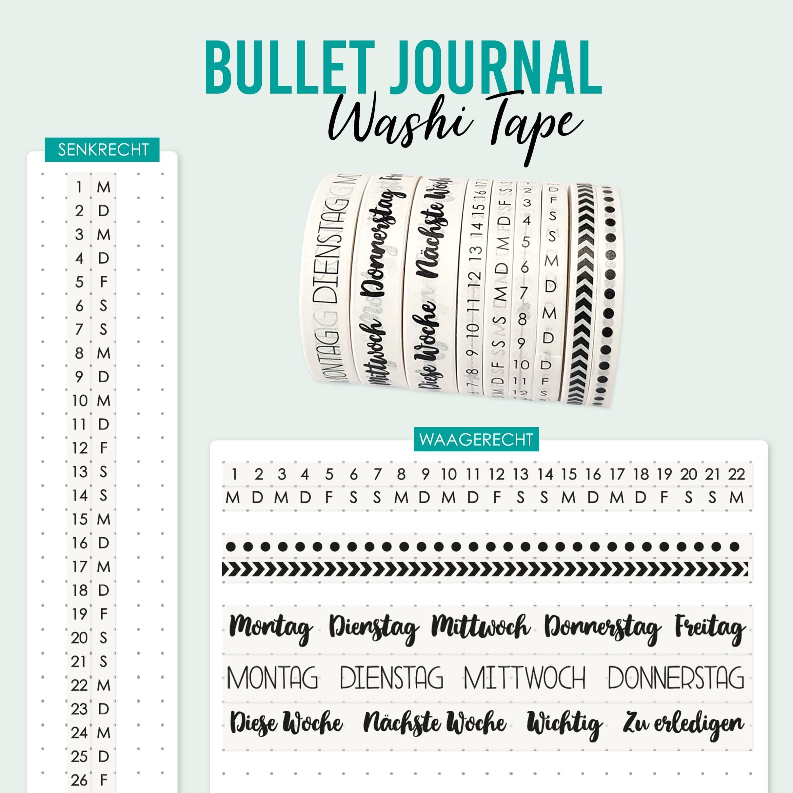 PAPIERDRACHEN Notizbuch 9 Washi Tapes für dein Bullet Journal