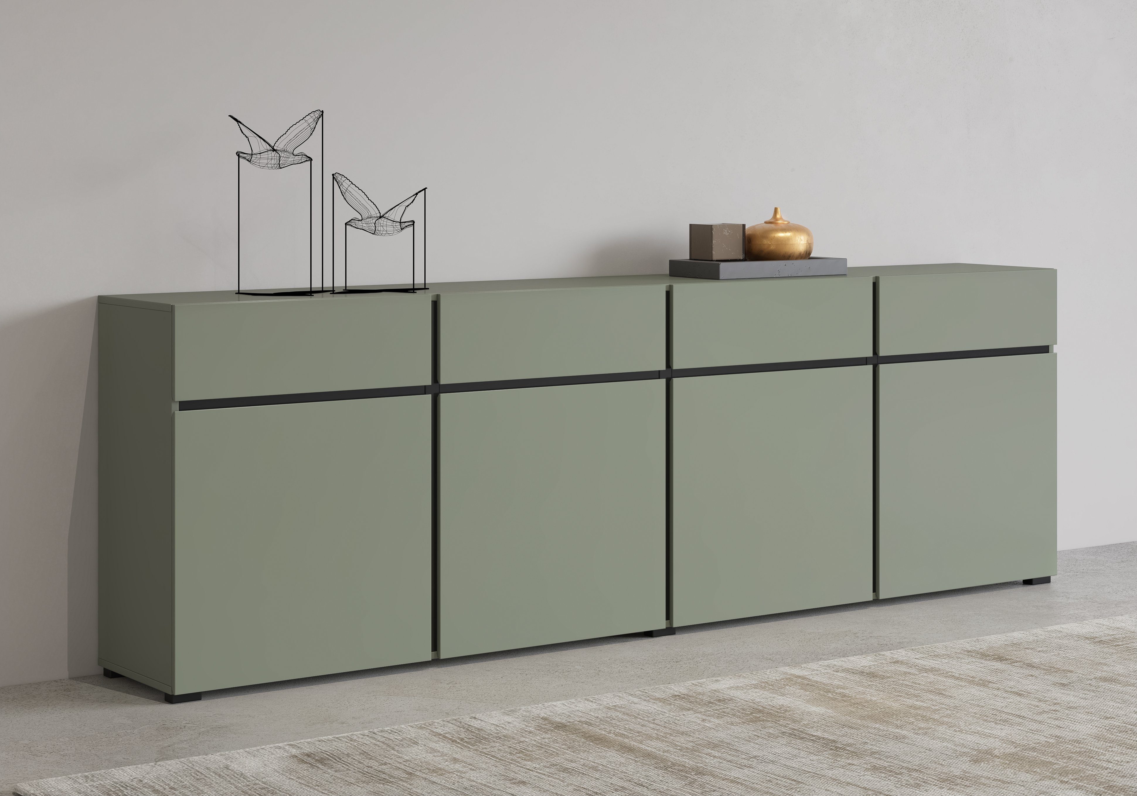 INOSIGN Sideboard Cross,Breite 225 cm, moderne grifflose Kommode,4 Türen/4 Schubkästen, Schubladenschrank mit viel Stauraum, Einlegeböden verstellbar