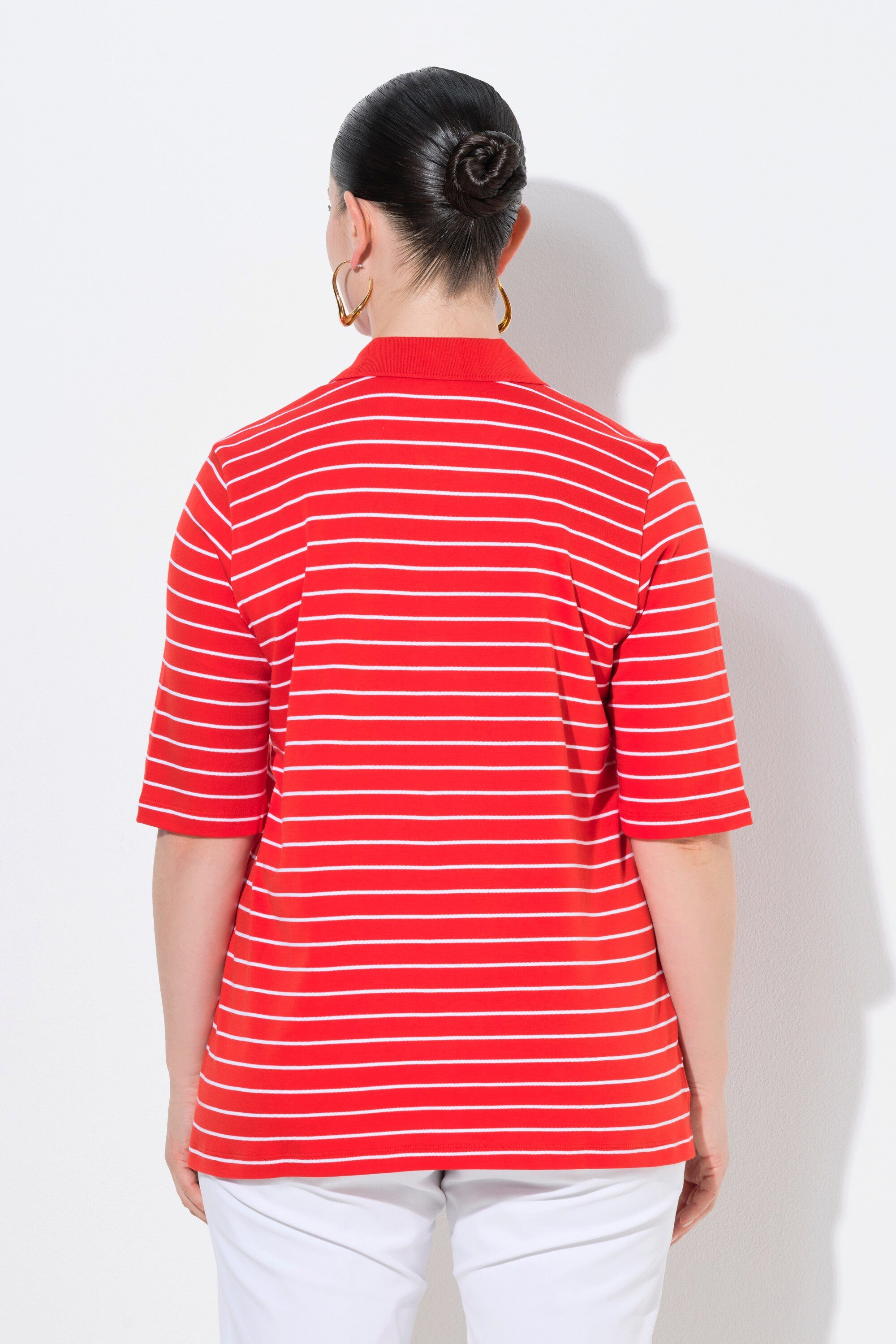 Ulla Popken Poloshirt Poloshirt Ringel Polokragen Halbarm Pima Cotton