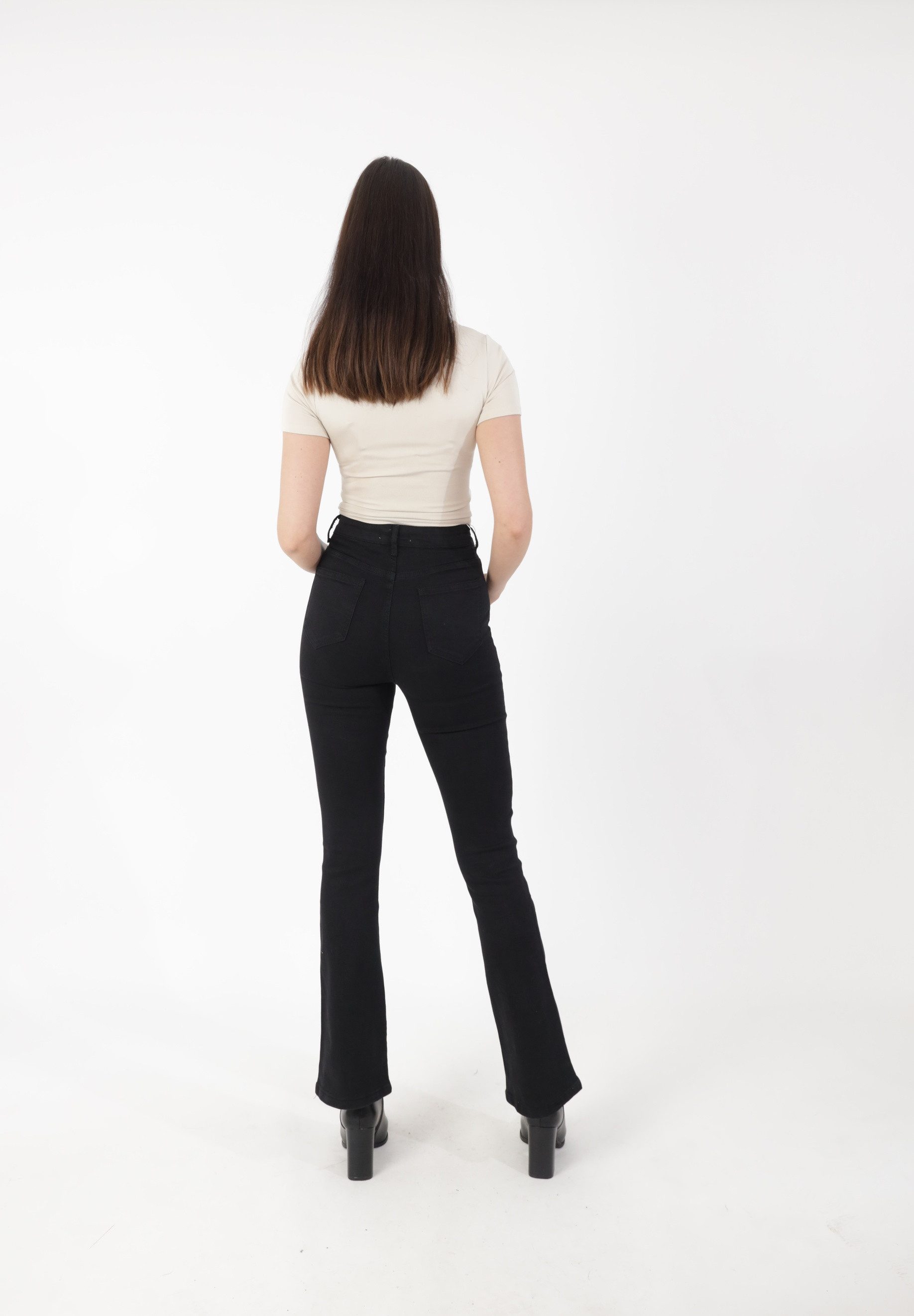 Elara Stoffhose Damen Bootcut Jeans mit Stretchanteil & ausgestelltem Bein