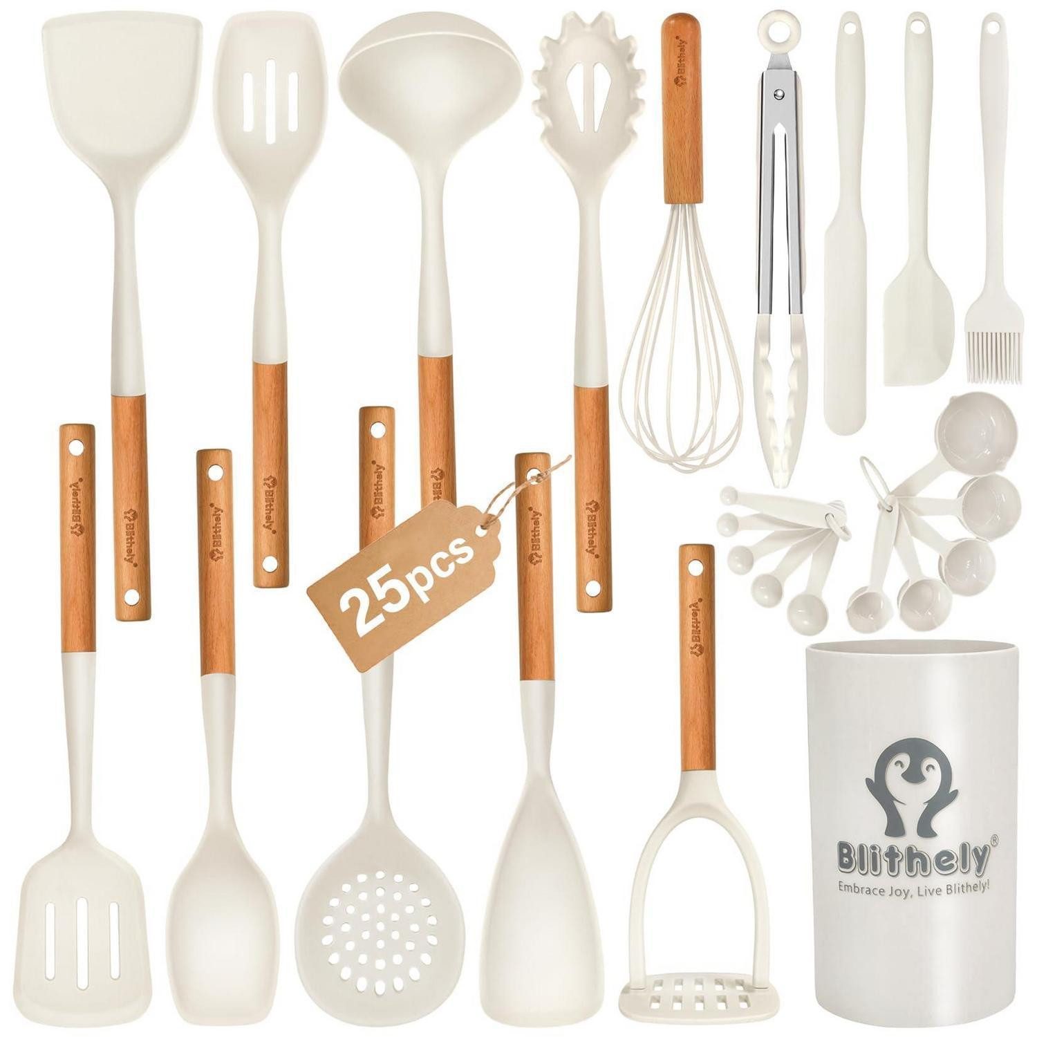 LuxusKollektion Kochbesteck-Set 25-tlg Silikon Küchenutensilien Set weiß
